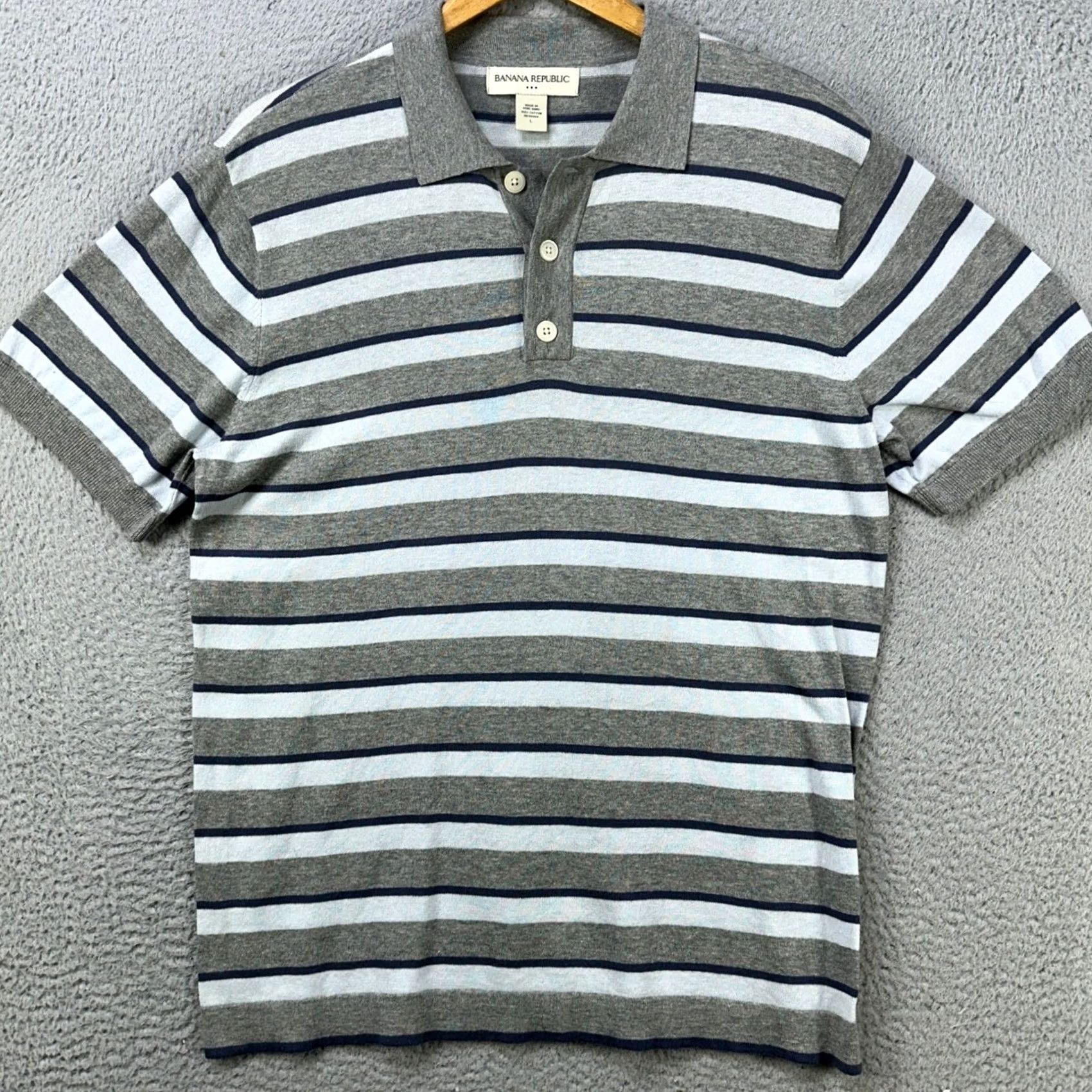 Banana Republic Banana Republic Shirt Knit Polo Mens Large Gray Blue Stripes Short Sleeve Rugby Shirt Size US L / EU 52-54 / 3 - 3 Thumbnail