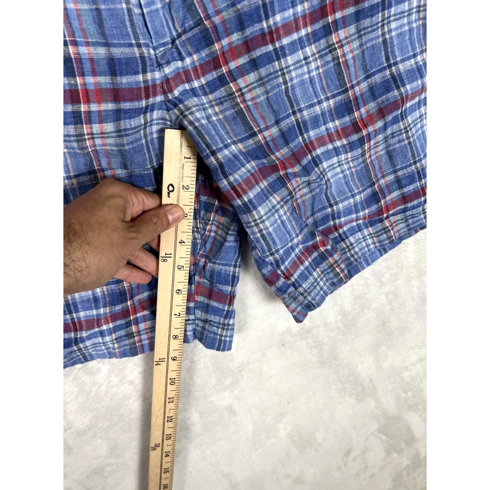 Peter Millar Peter Millar Shorts Mens 42 Blue Plaid Linen Chino Pleated 9 Inseam Casual Size US 42 / EU 58 - 2 Thumbnail
