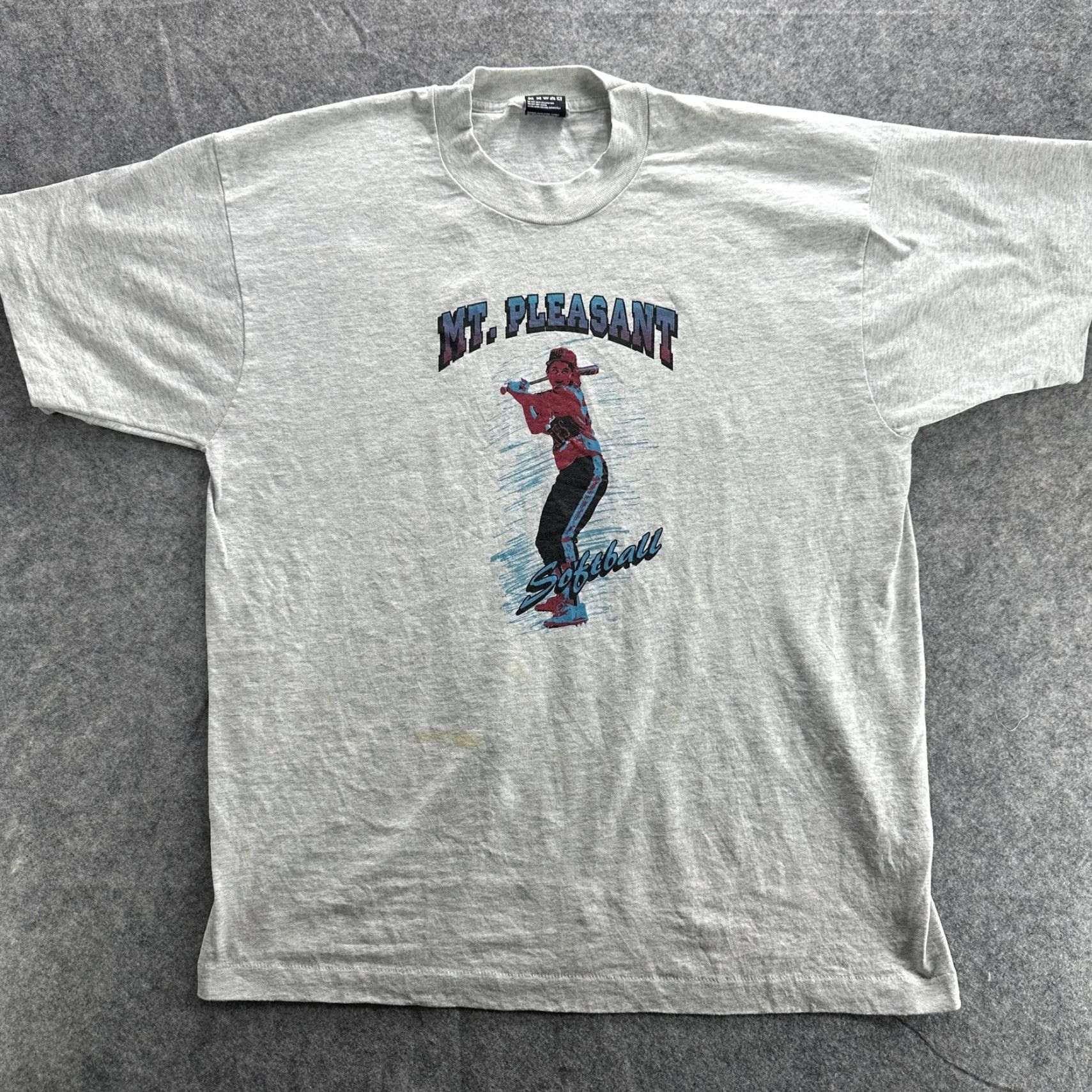 Fruit Of The Loom VINTAGE Mt Pleasant Softball Shirt Mens XL Gray Fruit of the Loom Graphic 90s Tee Size US XL / EU 56 / 4 - 2 Thumbnail