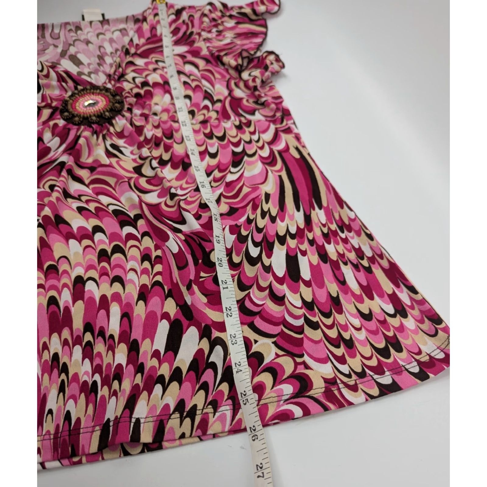 Pinko Judy Knapp Blouse Pink Short Flutter Sleeves Beaded V-Neck Geometric Pattern Plus Size L Womens Size L / US 10 / IT 46 - 3 Thumbnail