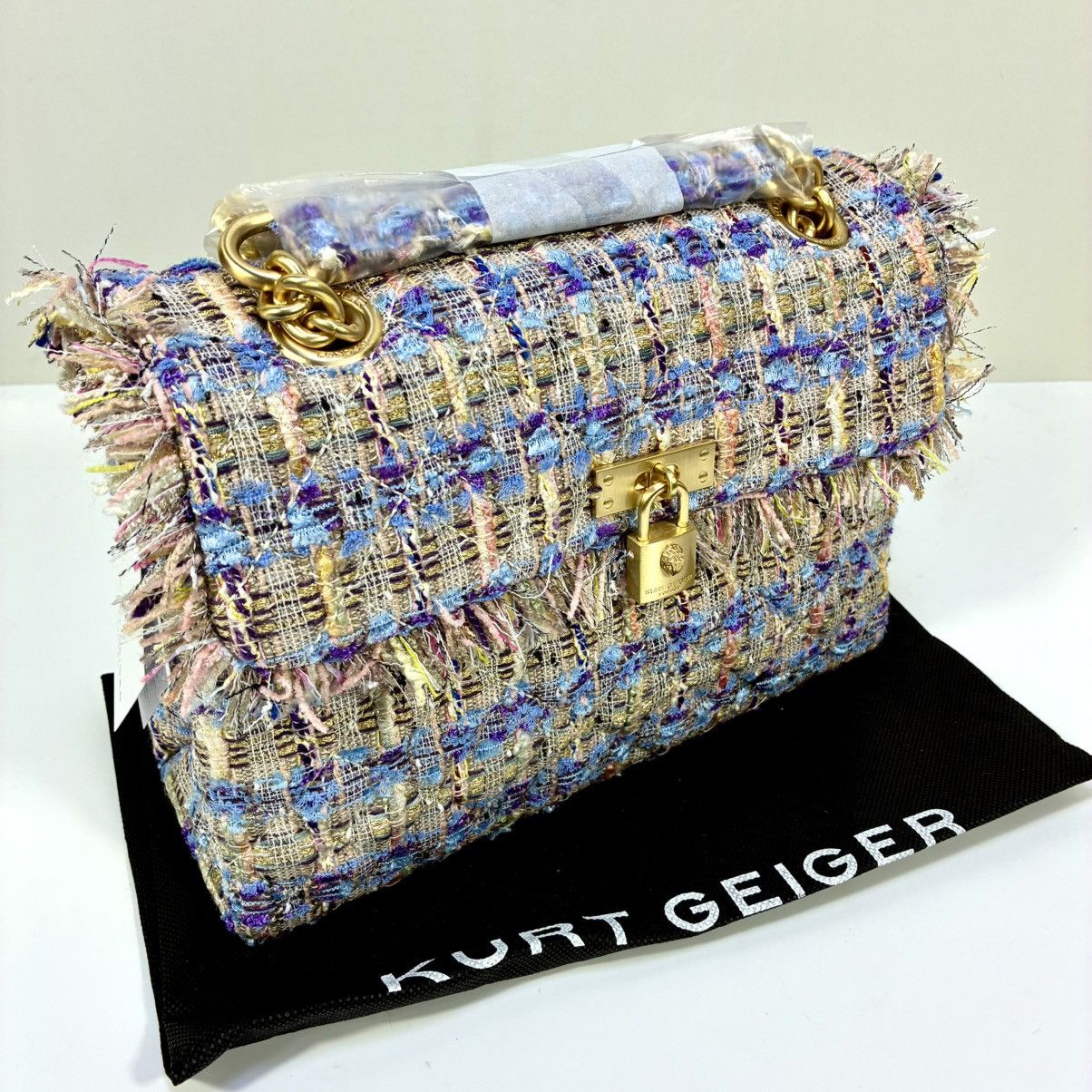 Kurt Geiger Kurt Geiger London Brixton Tweed Lock Bag Lilac NEW Shoulder Size ONE SIZE - 19 Thumbnail