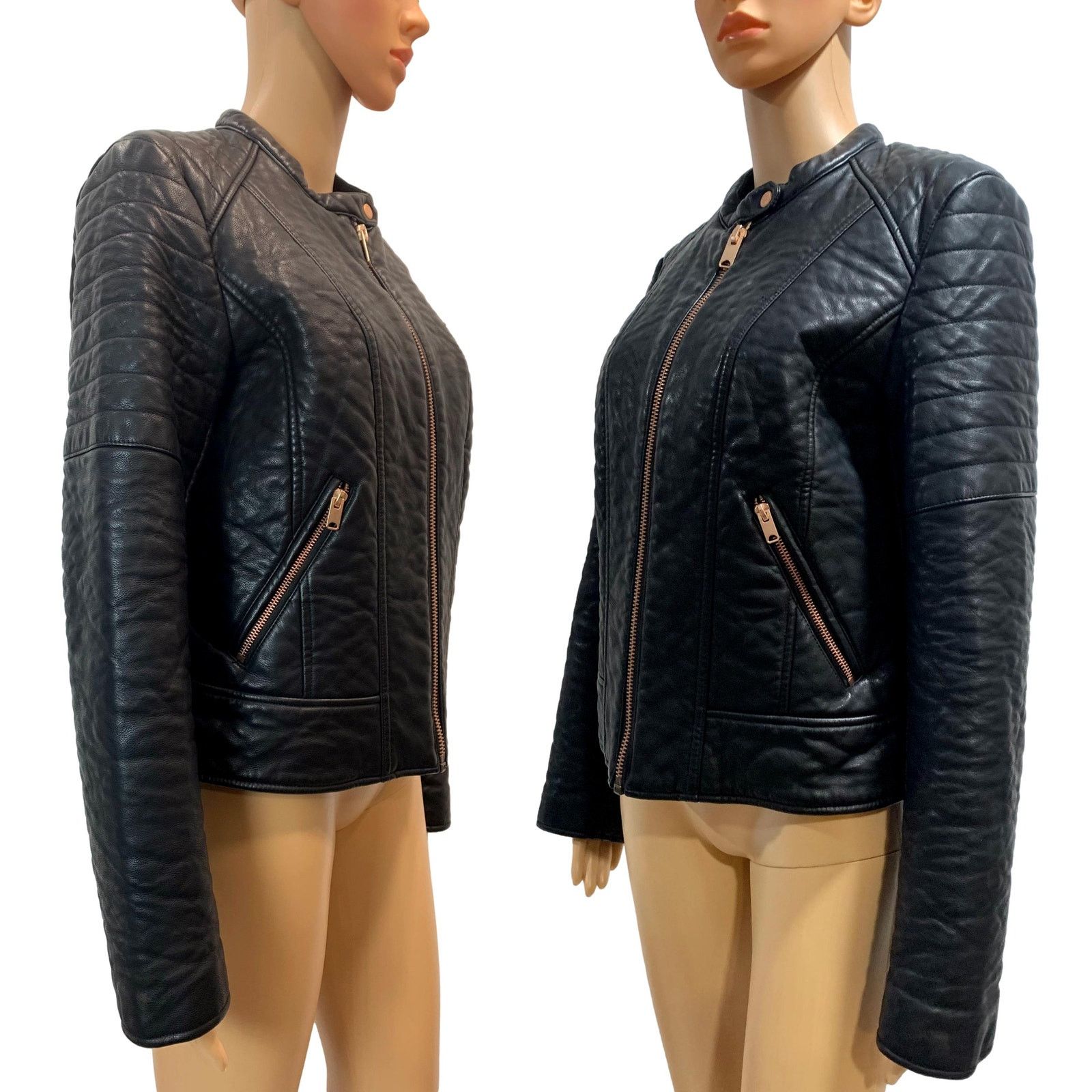 Andrew Marc Vegan Faux Leather Cafe Racer Motorcycle Biker Jacket Size L / US 10 / IT 46 - 10 Thumbnail