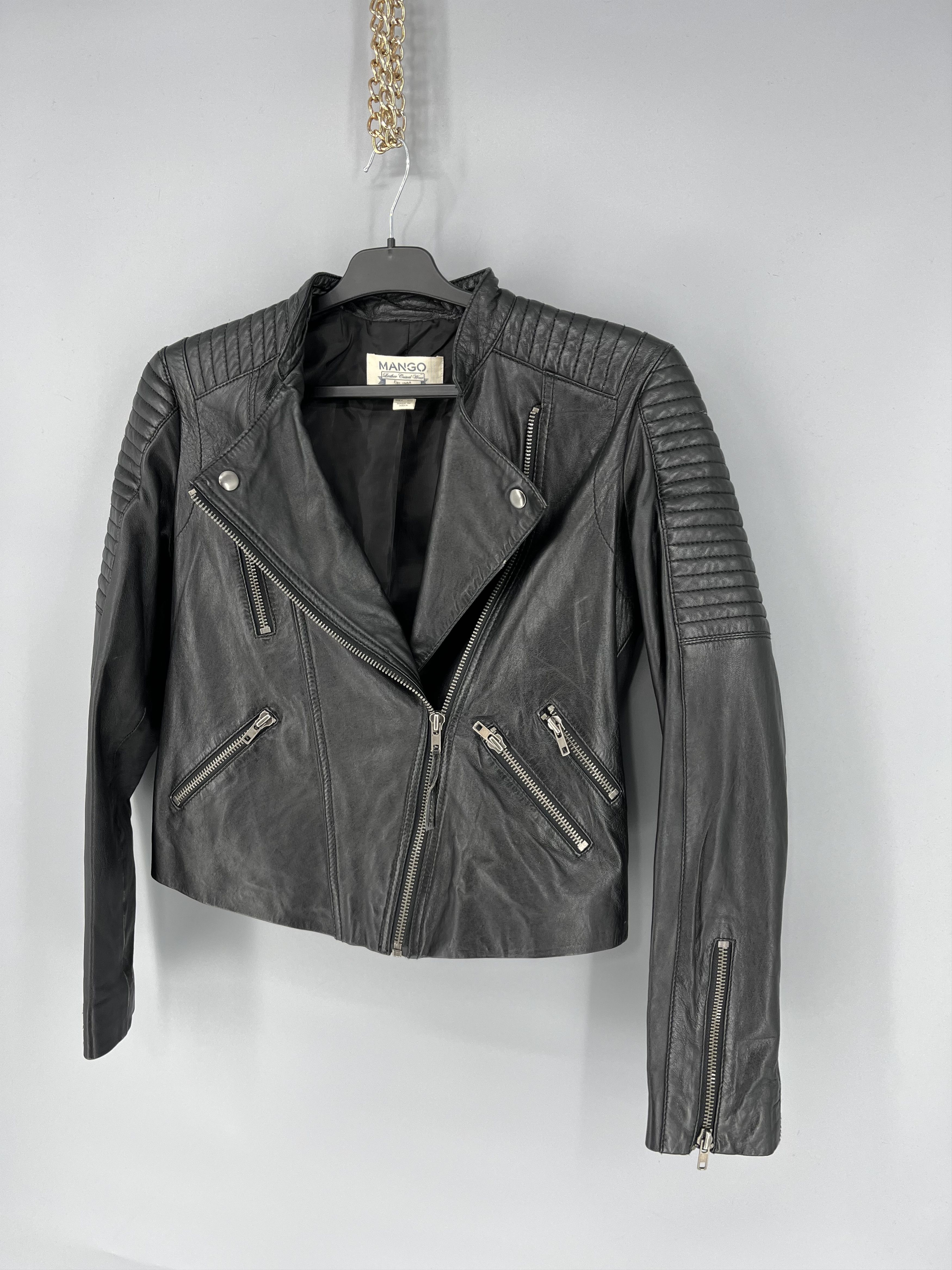 Leather Mango Black Leather Biker Jacket Racing Moto HONDA BMW Size S / US 4 / IT 40 - 3 Thumbnail