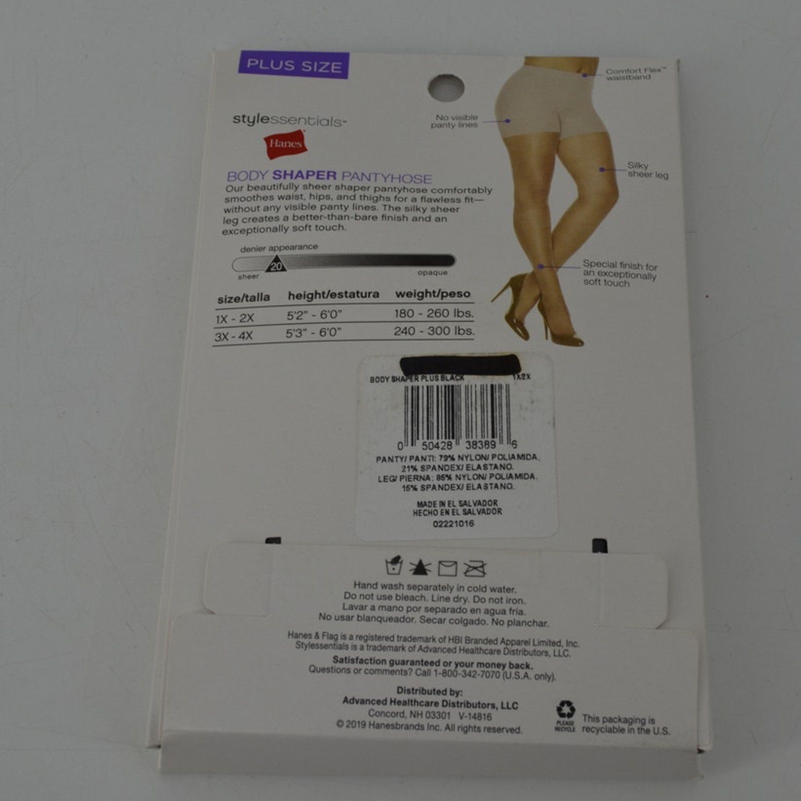 Hanes Hanes Body Shaper Pantyhose Silky Sheer Leg 1x/2x Black Plus Size ONE SIZE - 6 Thumbnail