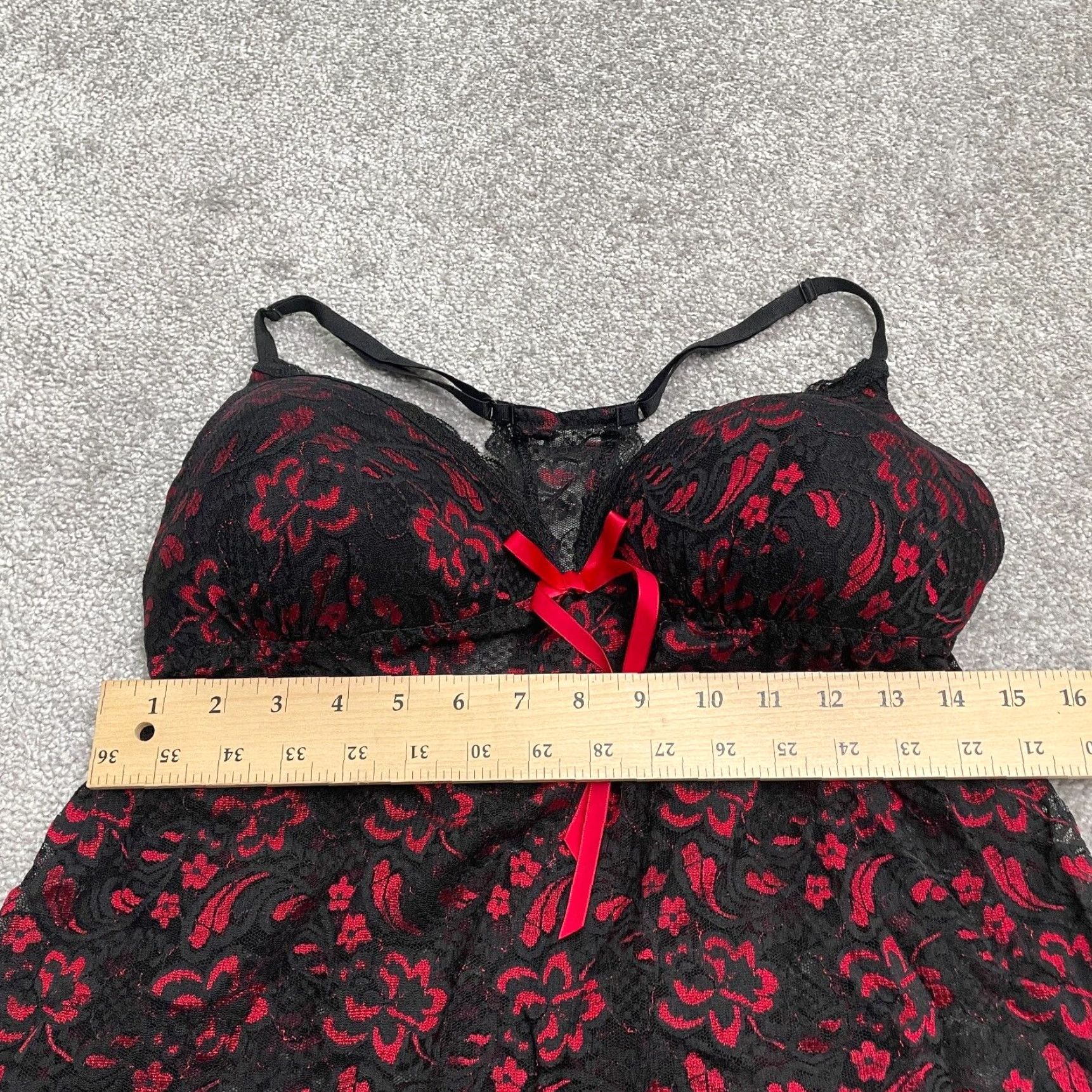 Vintage Unbranded Lace Floral Sleepwear Dress Womens L Red Sleeveless Sweetheart Cami, Polyester, Machine Washable, Lightweight, Bow, Strap, Dress Size L / US 10 / IT 46 - 7 Thumbnail