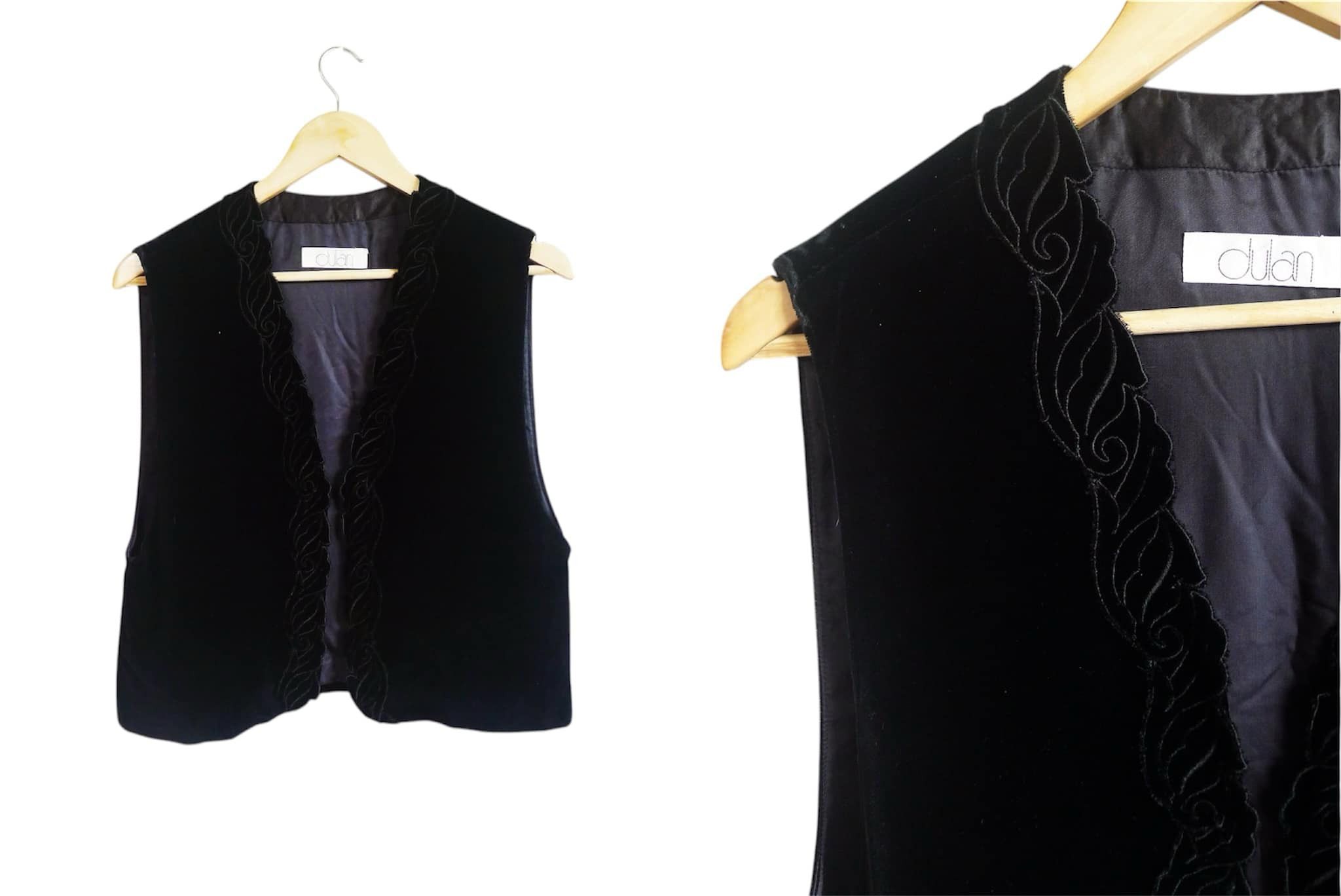 Vintage Black Velvet Woman open Vest Scallop trim, Western Size ONE SIZE - 5 Thumbnail