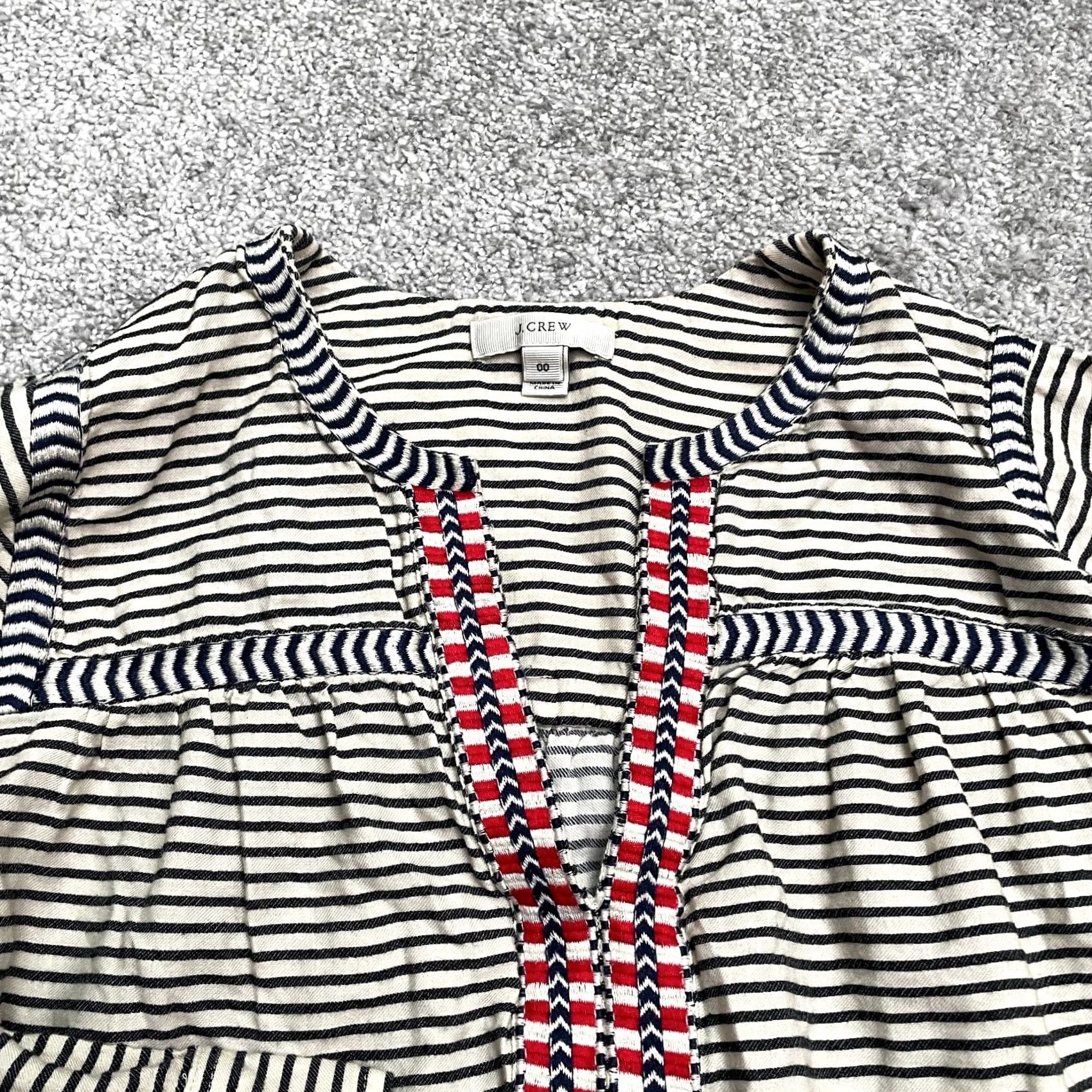 J.Crew J.Crew Embroidered Peasant Blouse Womens 00 Black Ivory Striped Casual Size XXS / US 00 / IT 34 - 5 Thumbnail