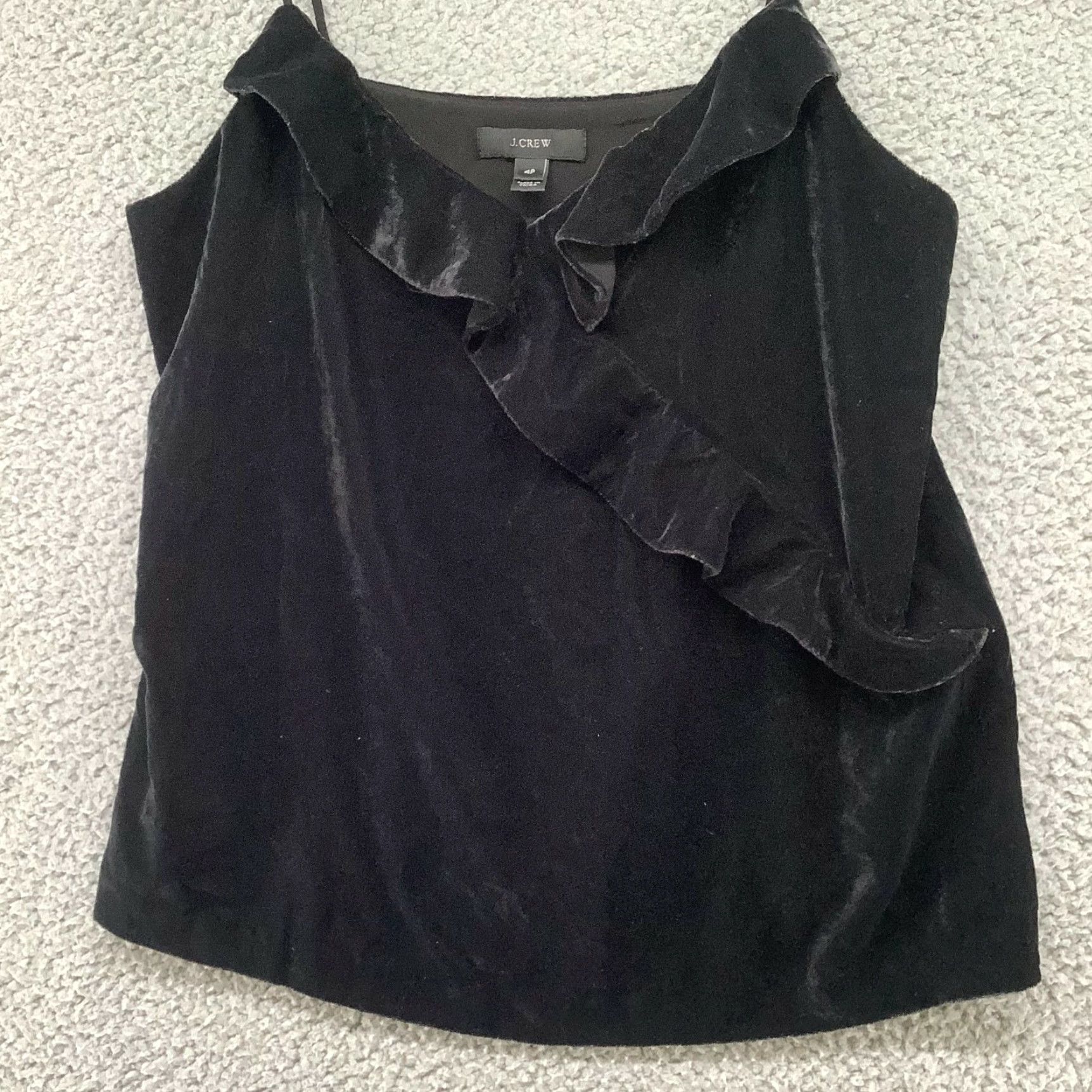 J.Crew J. Crew Velvet Cami Top Womens 4P Black Ruffle V-Neck Adjustable Strap Camisole Tank Shirt Velvet Cami Womens 4P Black Size S / US 4 / IT 40 - 3 Thumbnail