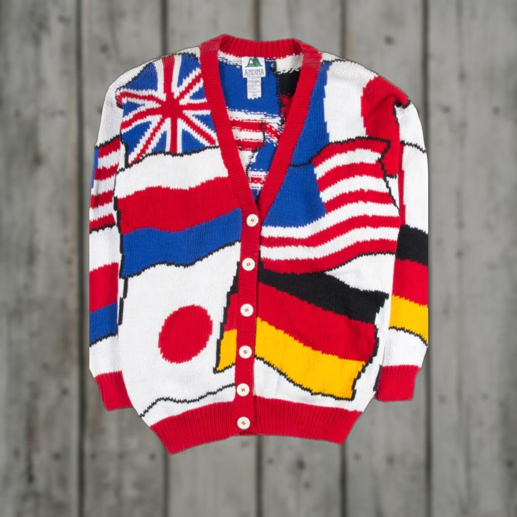 Vintage VINTAGE Flag Collage Cardigan Medium Mens Size M / US 6-8 / IT 42-44 - 1 Thumbnail