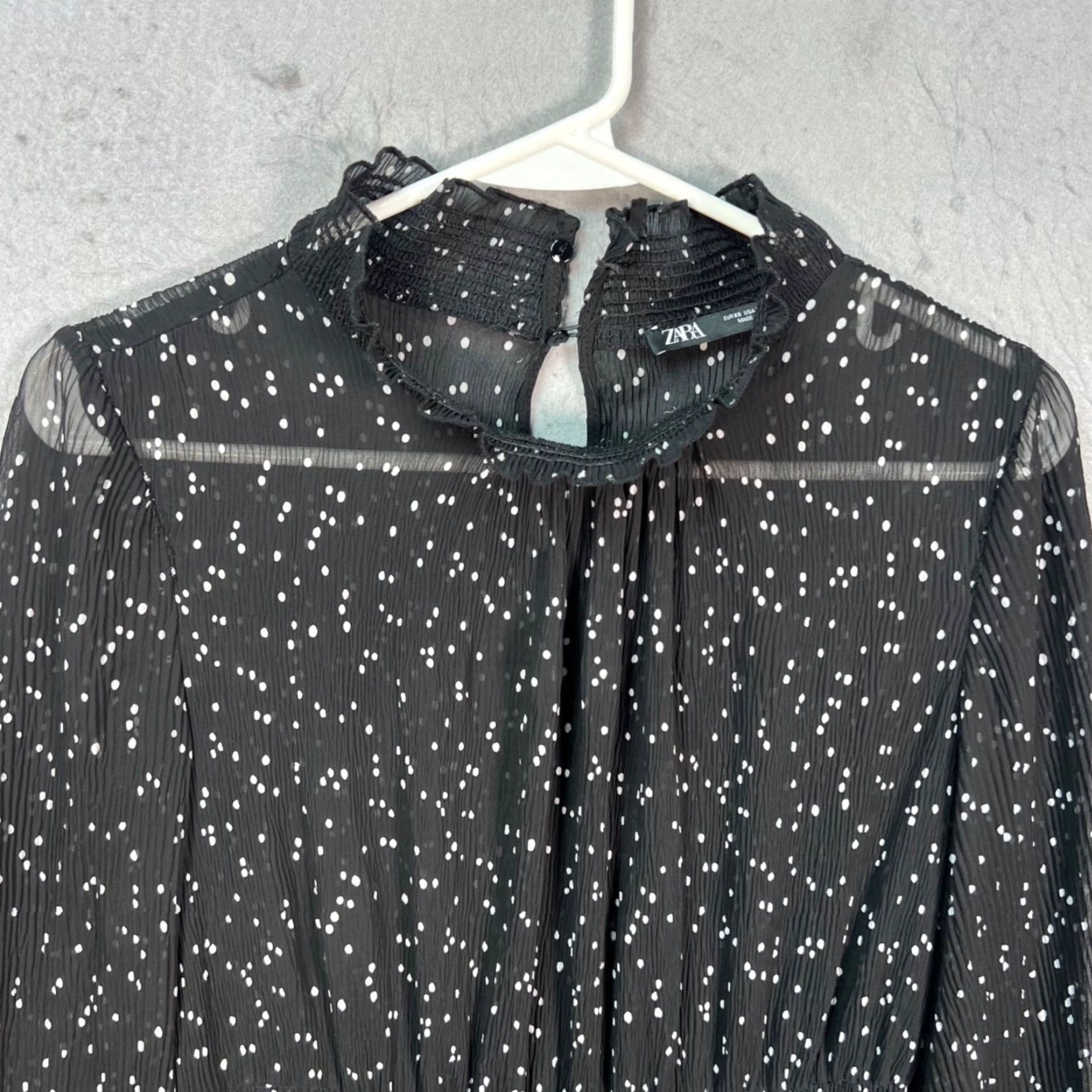 Zara Zara Womens XS Sheer Black & White Polka Dot Midi Dress Long Sleeve, A-Line, Party/Cocktail, Polyester, Maxi? (Note: Original specifies Midi) Size XS / US 0-2 / IT 36-38 - 4 Thumbnail