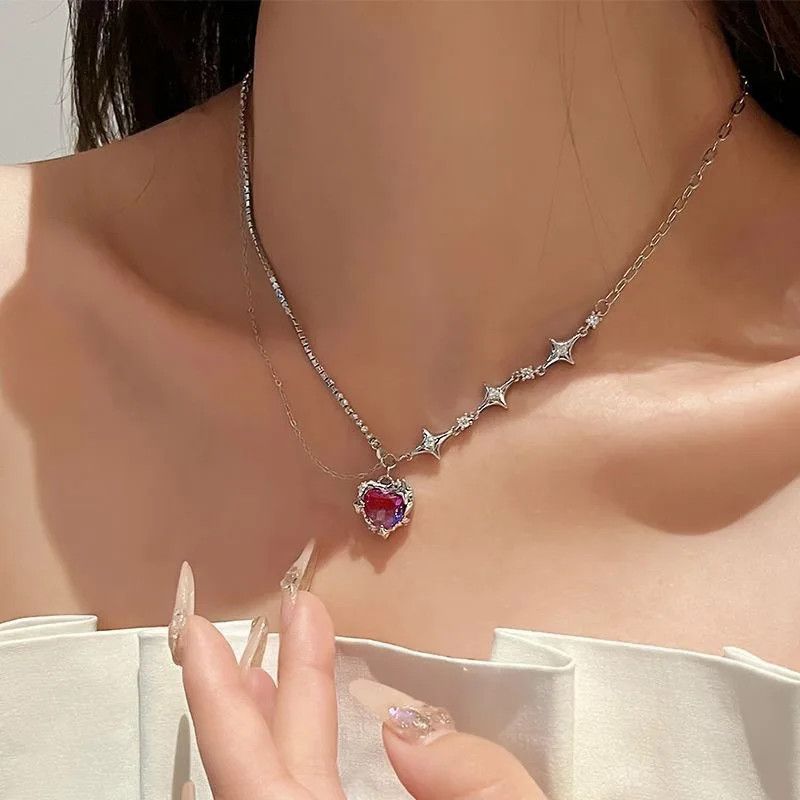 Other Y2K Purple Crystal Heart Pendant Necklace Size ONE SIZE - 3 Thumbnail