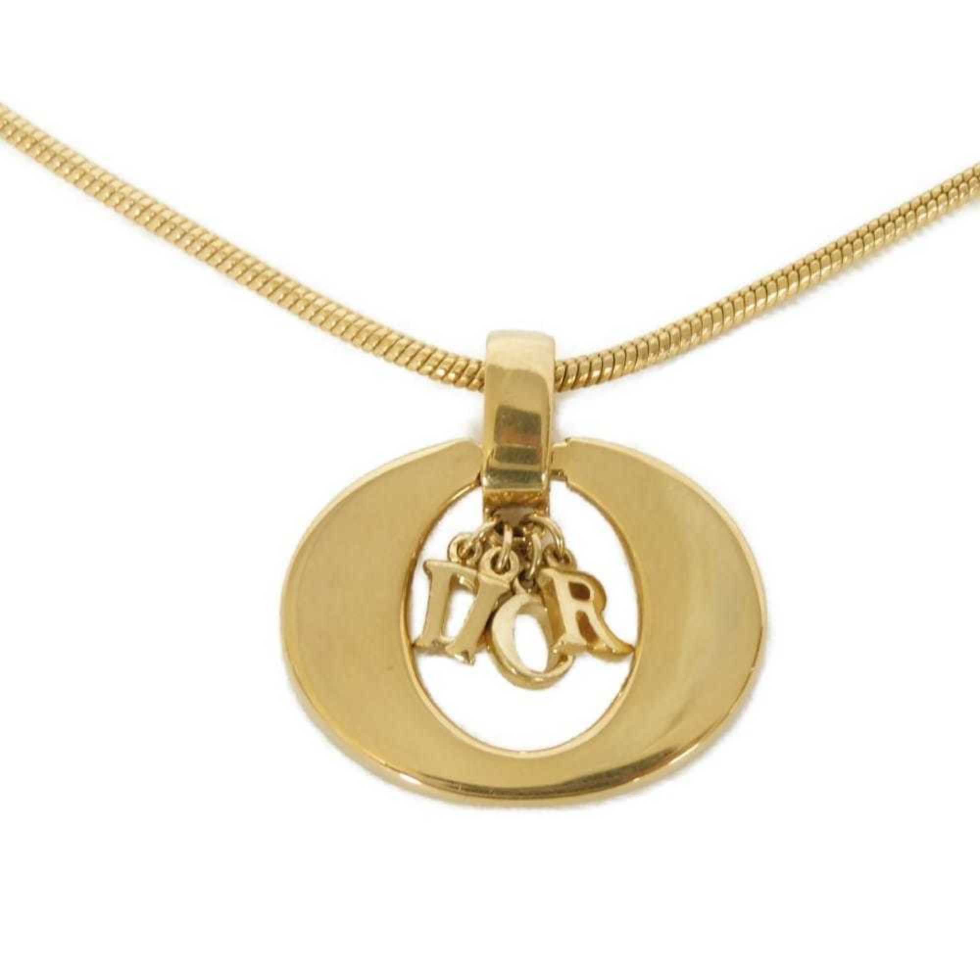 Christian Dior Dior necklace with oval logo pendant and GP charm on a snake chain in vintage CD-plated gold for men women.