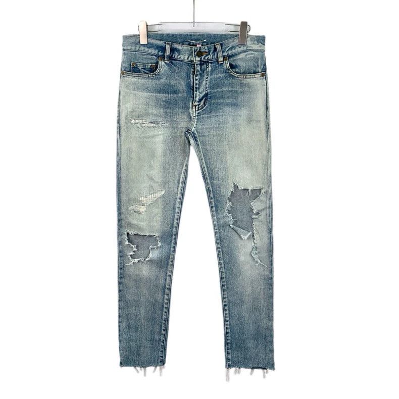 Saint Laurent Paris Saint Laurent Blue worn-out ripped cotton casual denim pant Size US 30 / EU 46 - 1 Thumbnail