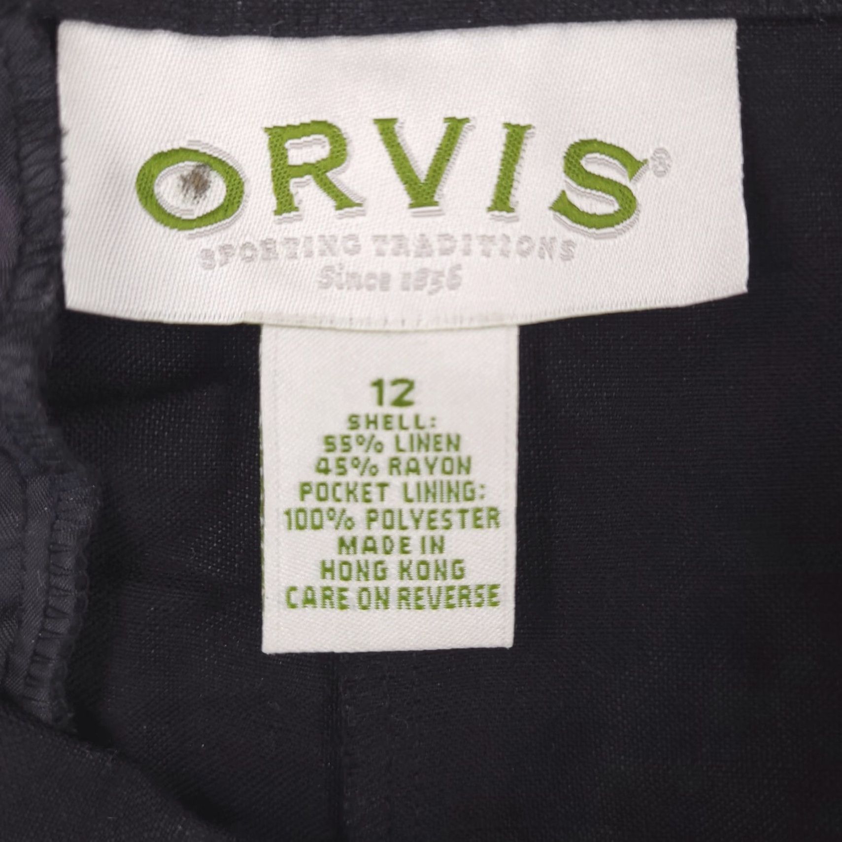 Orvis VINTAGE Orvis Pants Womens 12 Black Linen Blend High Waisted 30" Inseam Straight Relaxed Size 34" / US 12 / IT 48 - 3 Thumbnail