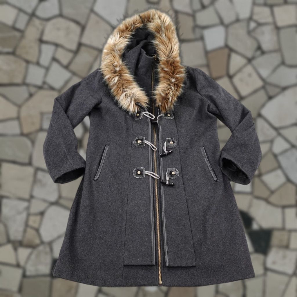 Betsey Johnson Betsey Johnson Coat Womens XL Gray Wool Blend Faux Fur Trim Duffle Toggle Jacket Size XL / US 12-14 / IT 48-50 - 1 Thumbnail