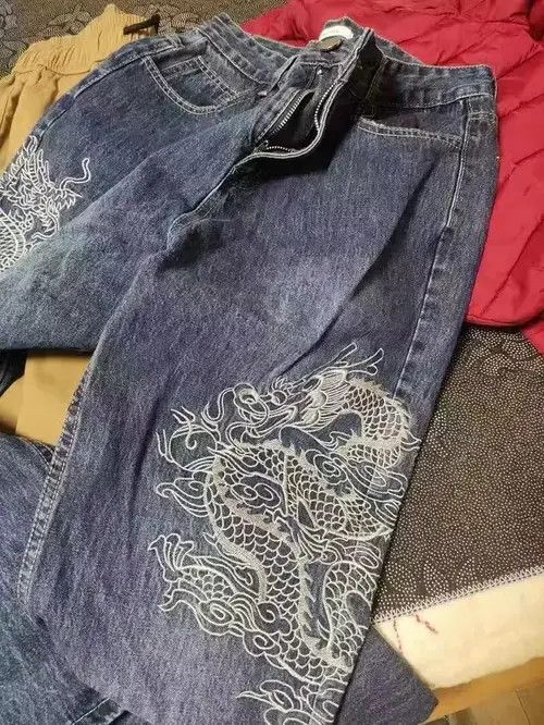 Other Street Hip Hop Chinese Dragon Embroidery High Waist Size US 29 - 3 Thumbnail