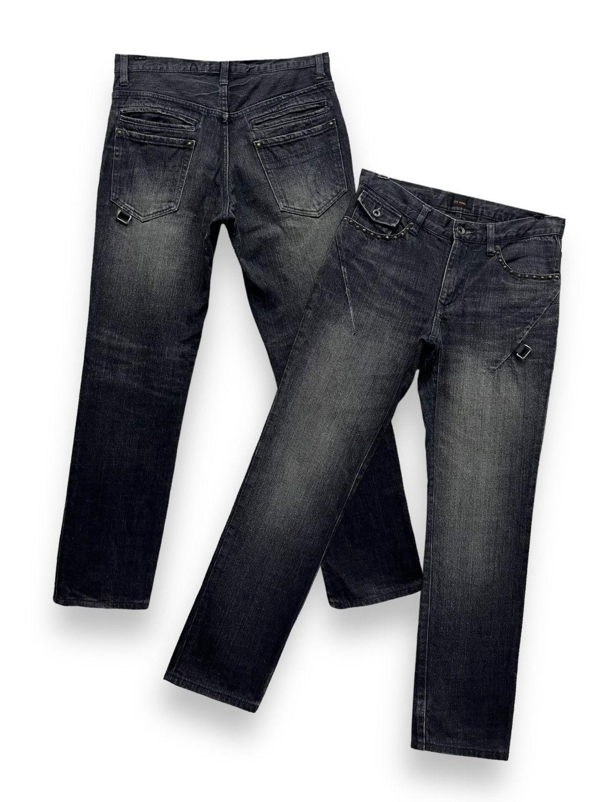 FYE🔥Vintage TETE HOMME Studded Hook Slim Fit Black Denim