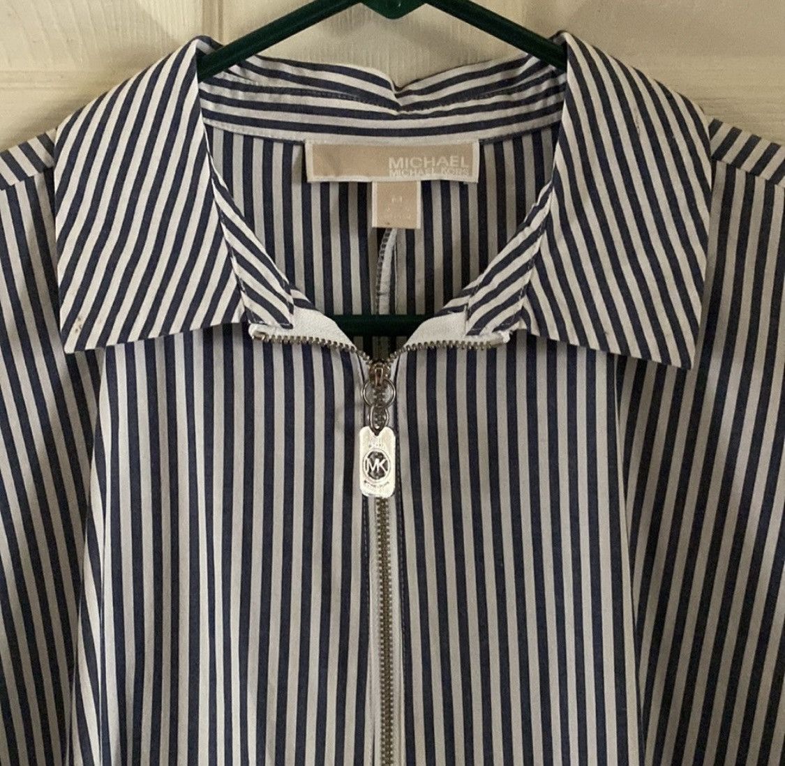 Michael Kors MICHAEL KORS STRIPED HALF ZIP 3/4 SLEEVE TOP BLOUSE Size M / US 6-8 / IT 42-44 - 2 Thumbnail
