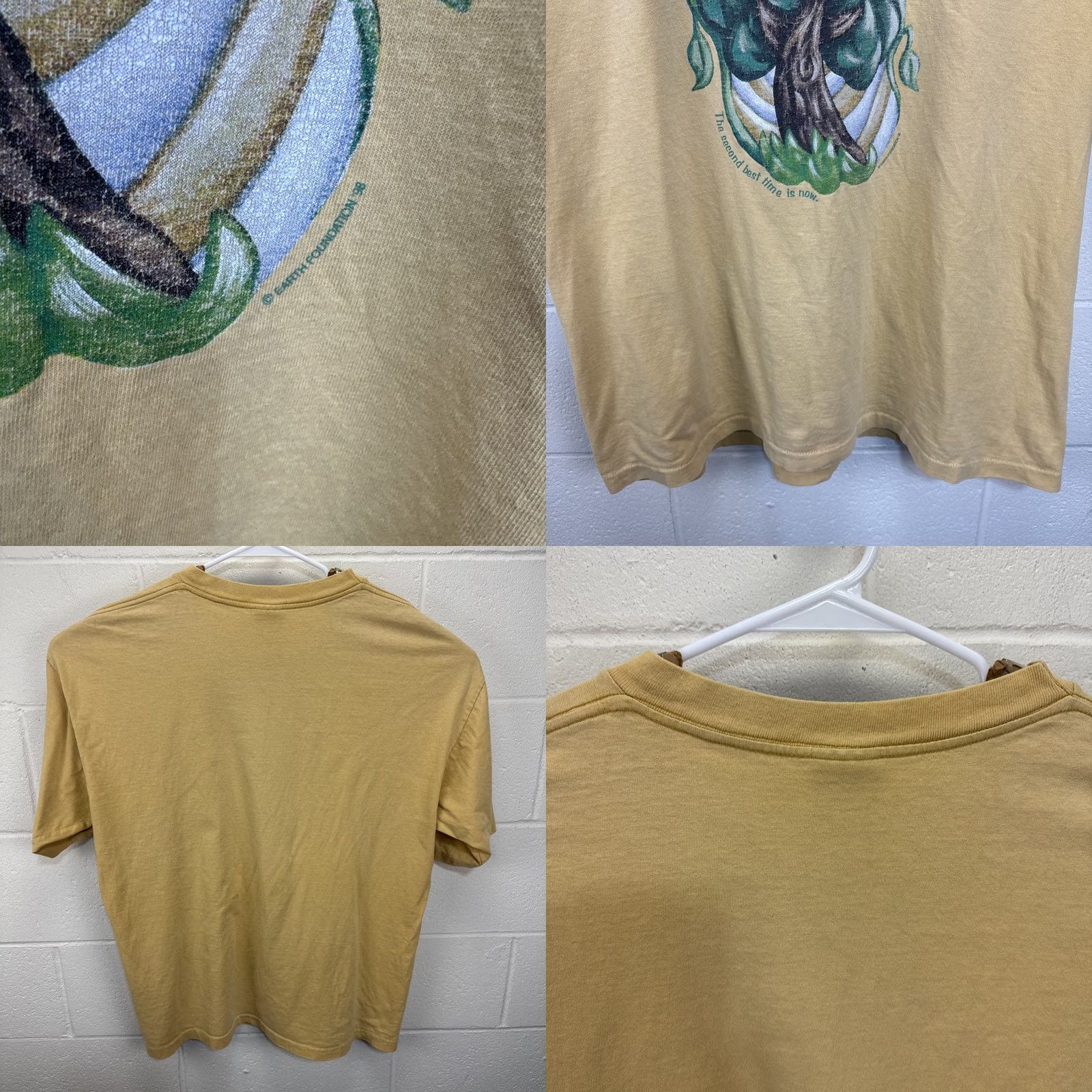 Vintage VINTAGE Alore T-Shirt Men 2XL Yellow Short Sleeve Crew Neck 90s Hippie Nature Logo Earth Foundation Fashion Shirt Size US XXL / EU 58 / 5 - 9 Thumbnail