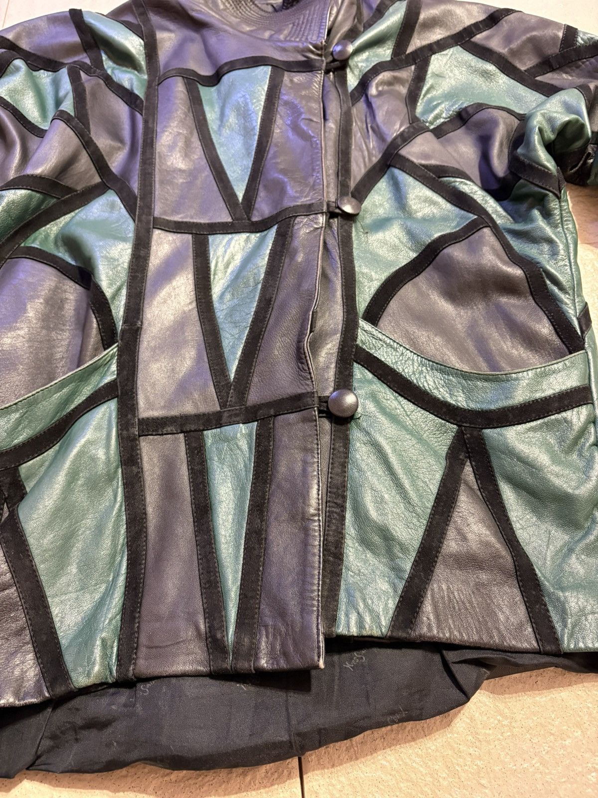 Other Vintage Patchwork Leather Batwing Jacket Rare 80s Size US M / EU 48-50 / 2 - 9 Thumbnail