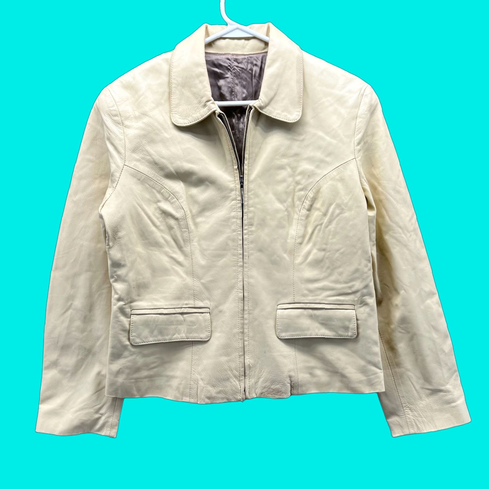 Vintage Maus & Hoffman Leather Jacket Women 10 Yellow Zip Front Pockets Italy Leather Lining Solid Vintage No Size L / US 10 / IT 46 - 1 Thumbnail