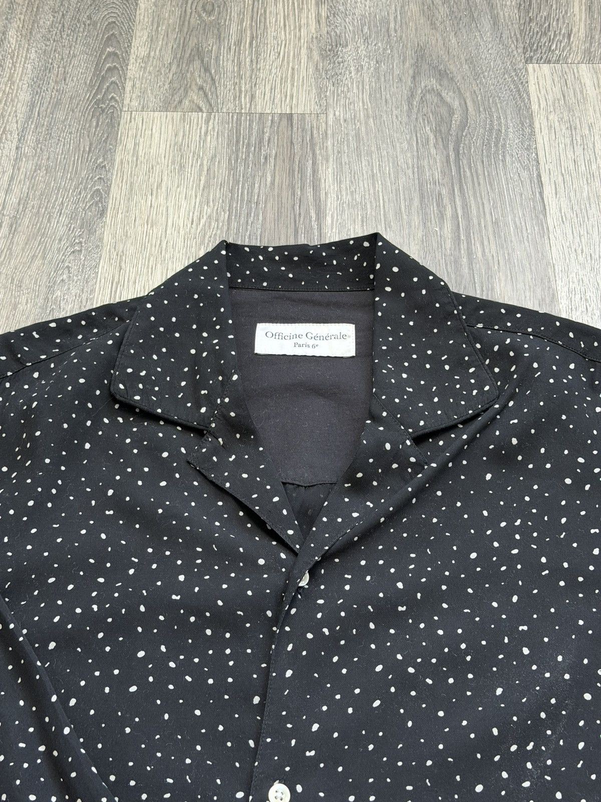Officine Generale Officine Générale Men’s Dress Shirt - Black/White Dot, Med. Size US M / EU 48-50 / 2 - 2 Thumbnail