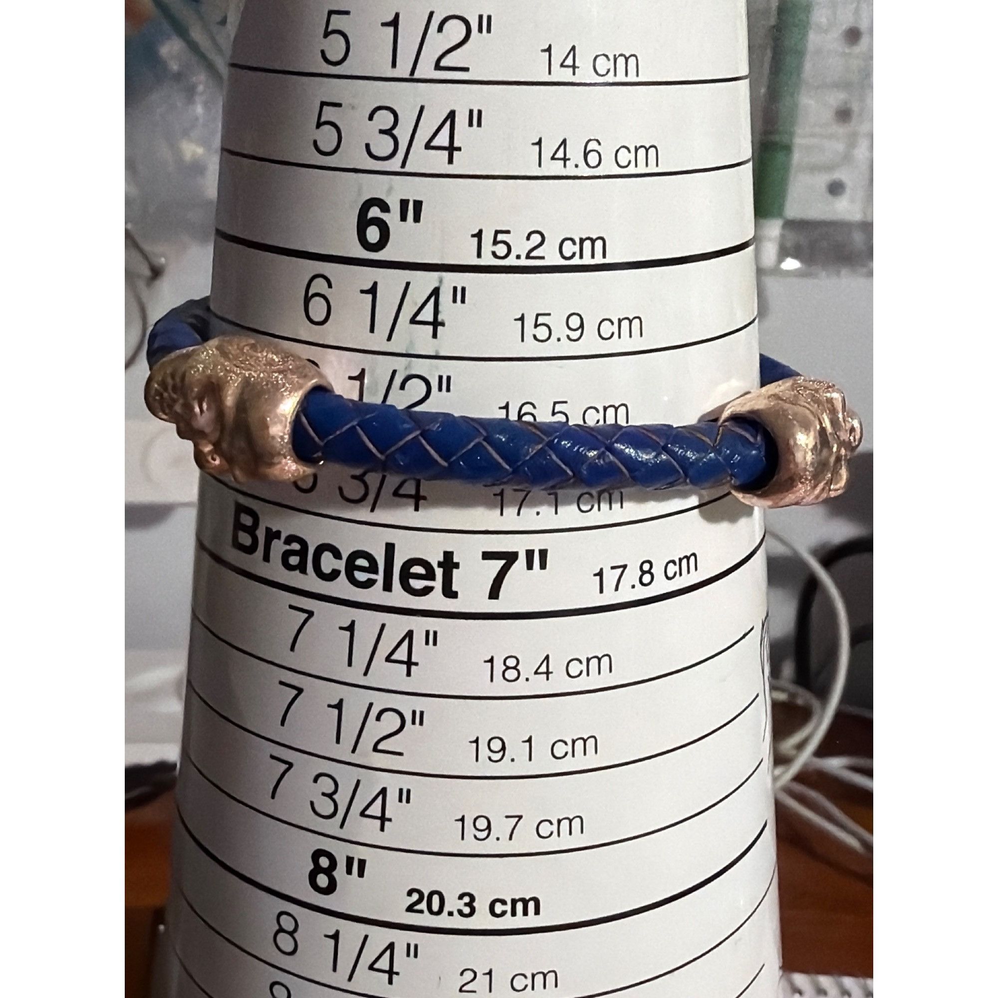 Other Twin Skull Blue Braided Leather Bracelet Rose Gold Tone Magn Size ONE SIZE - 5 Thumbnail