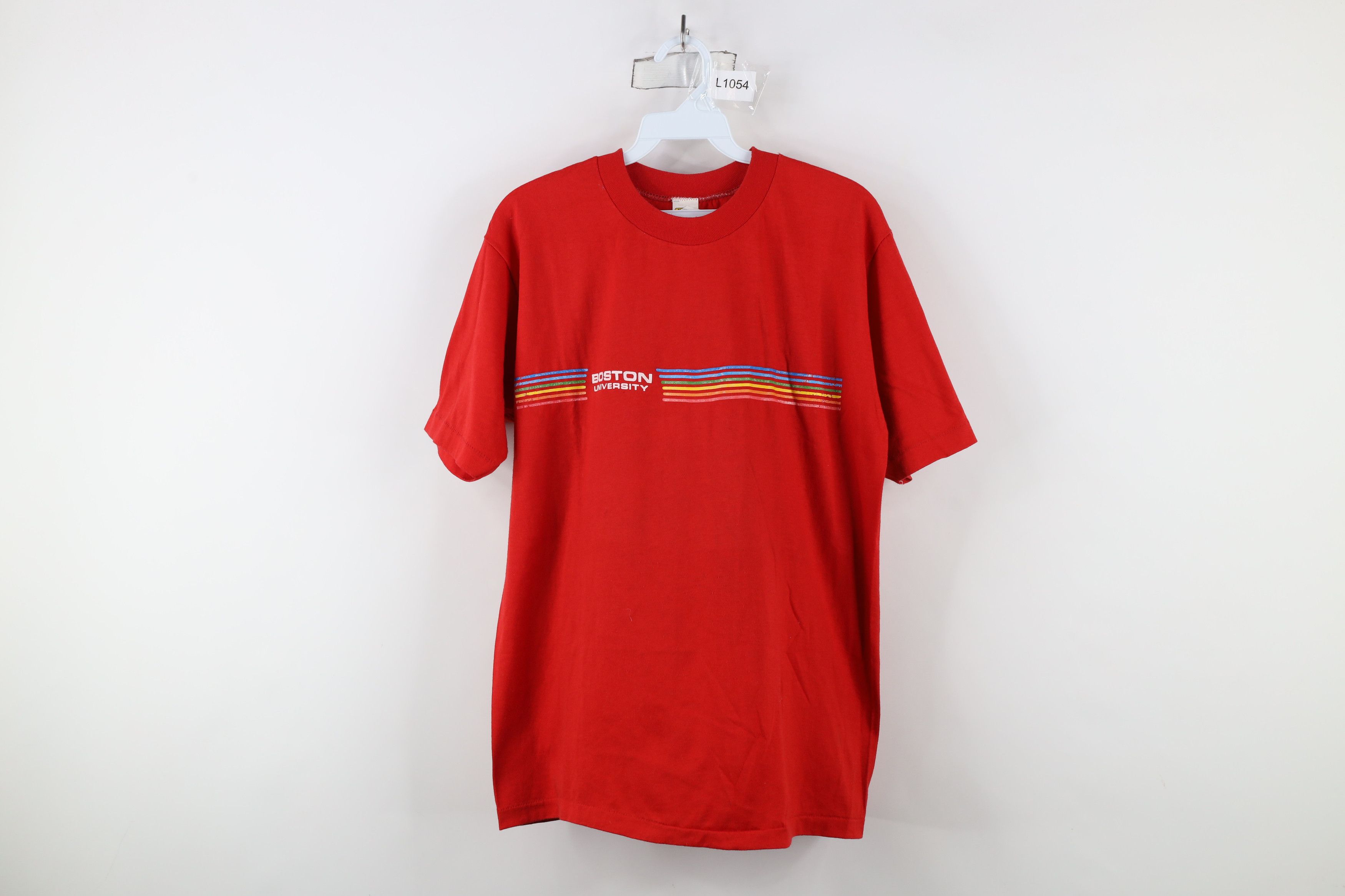 Vintage Vintage 70s 80s Striped Boston University T-Shirt Red USA Size US L / EU 52-54 / 3 - 1 Thumbnail