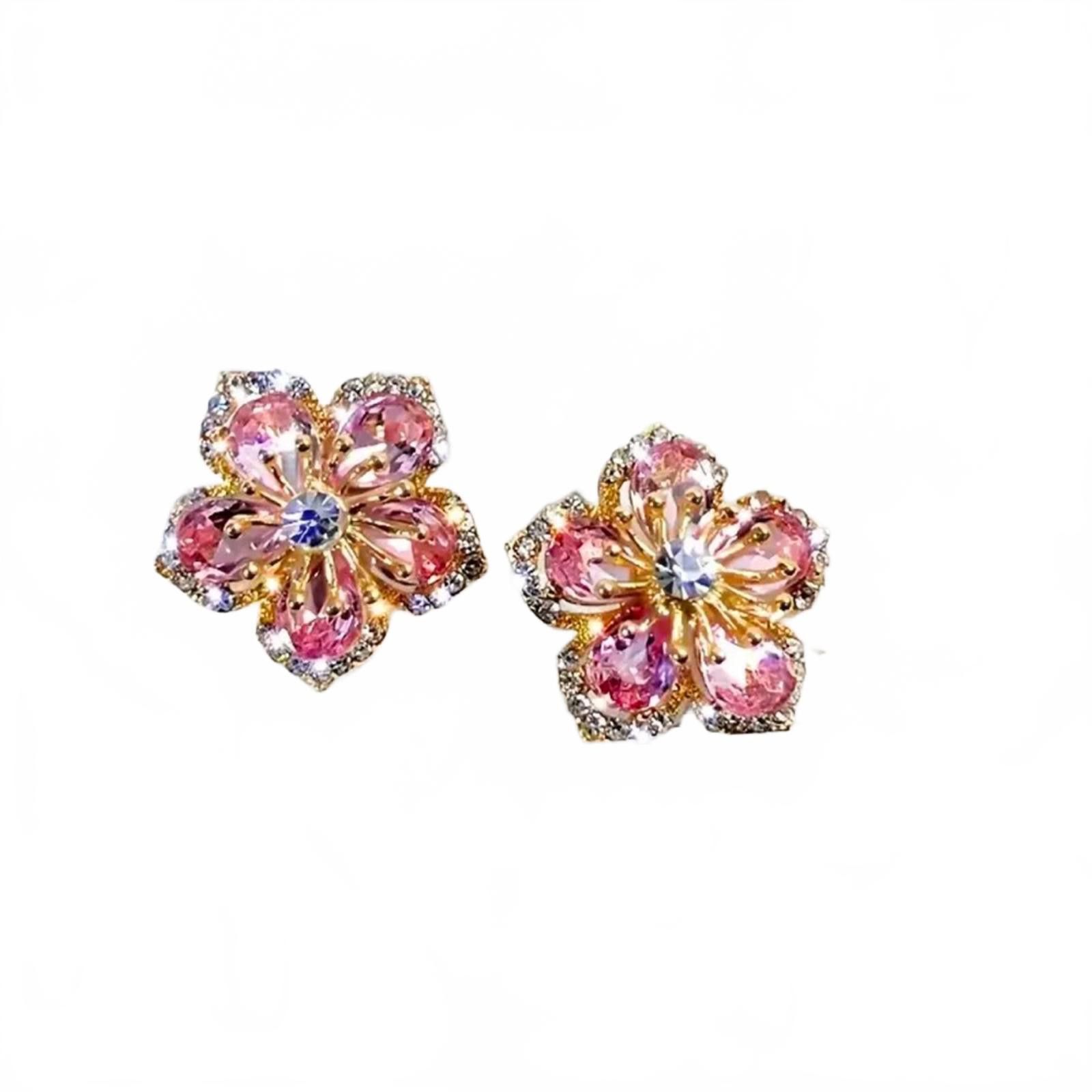 Designer Multicolor Zirconia Pink Flower Petal Earrings NWT Size ONE SIZE - 1 Thumbnail