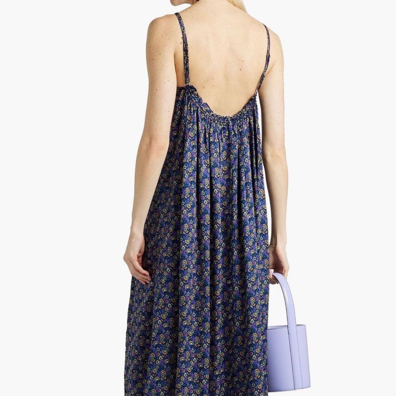 RHODE Rhode Gathered printed sateen maxi dress royal blue size S Size S / US 4 / IT 40 - 2 Thumbnail