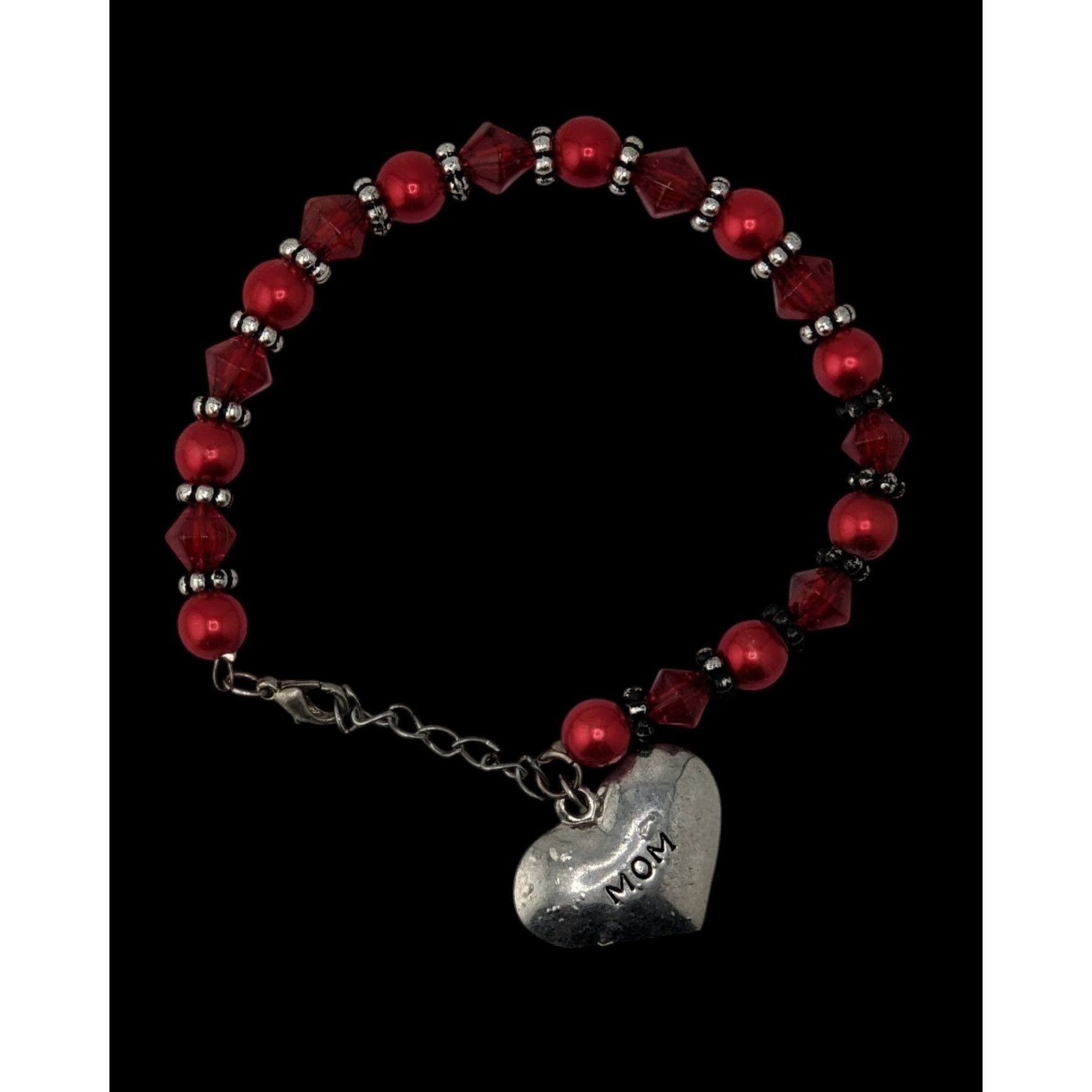 Other Mother's Day Love Red Beaded Bracelet With Heart Mom Charm Size ONE SIZE - 2 Thumbnail