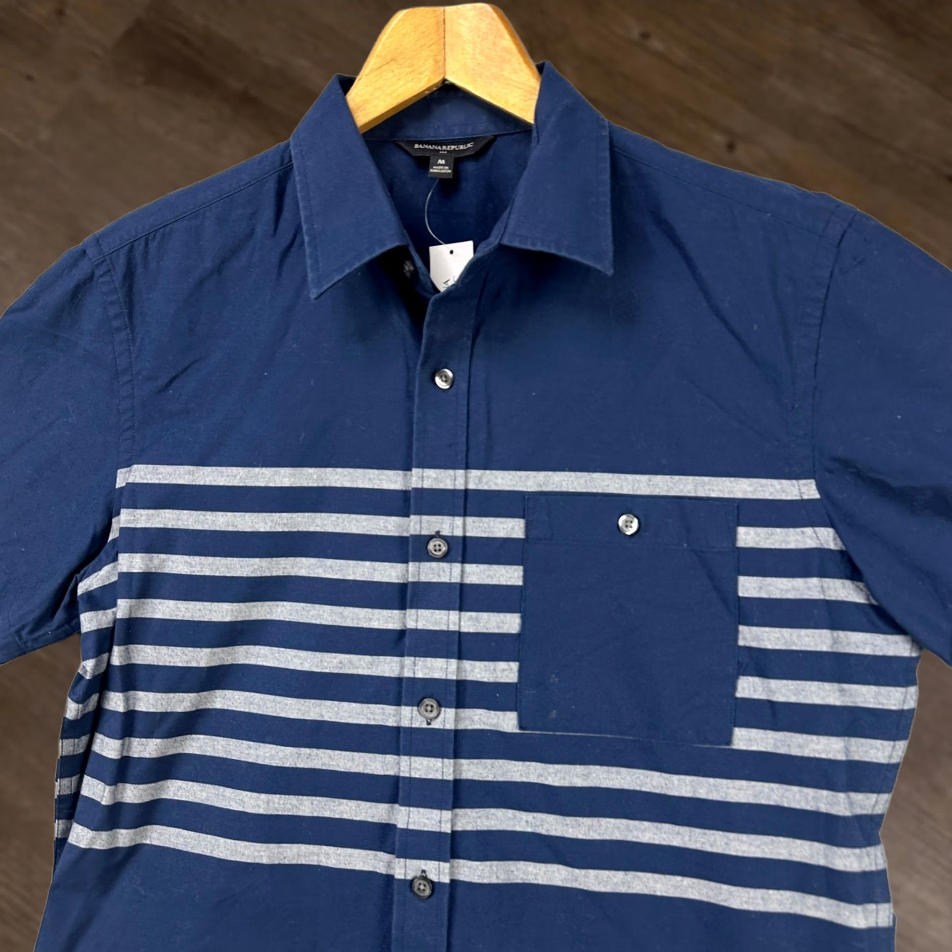 Banana Republic VINTAGE? No — Banana Republic Polo Shirt Mens Medium Blue Stripe Rugby Pocket Short Sleeve NEW Size US M / EU 48-50 / 2 - 1 Thumbnail