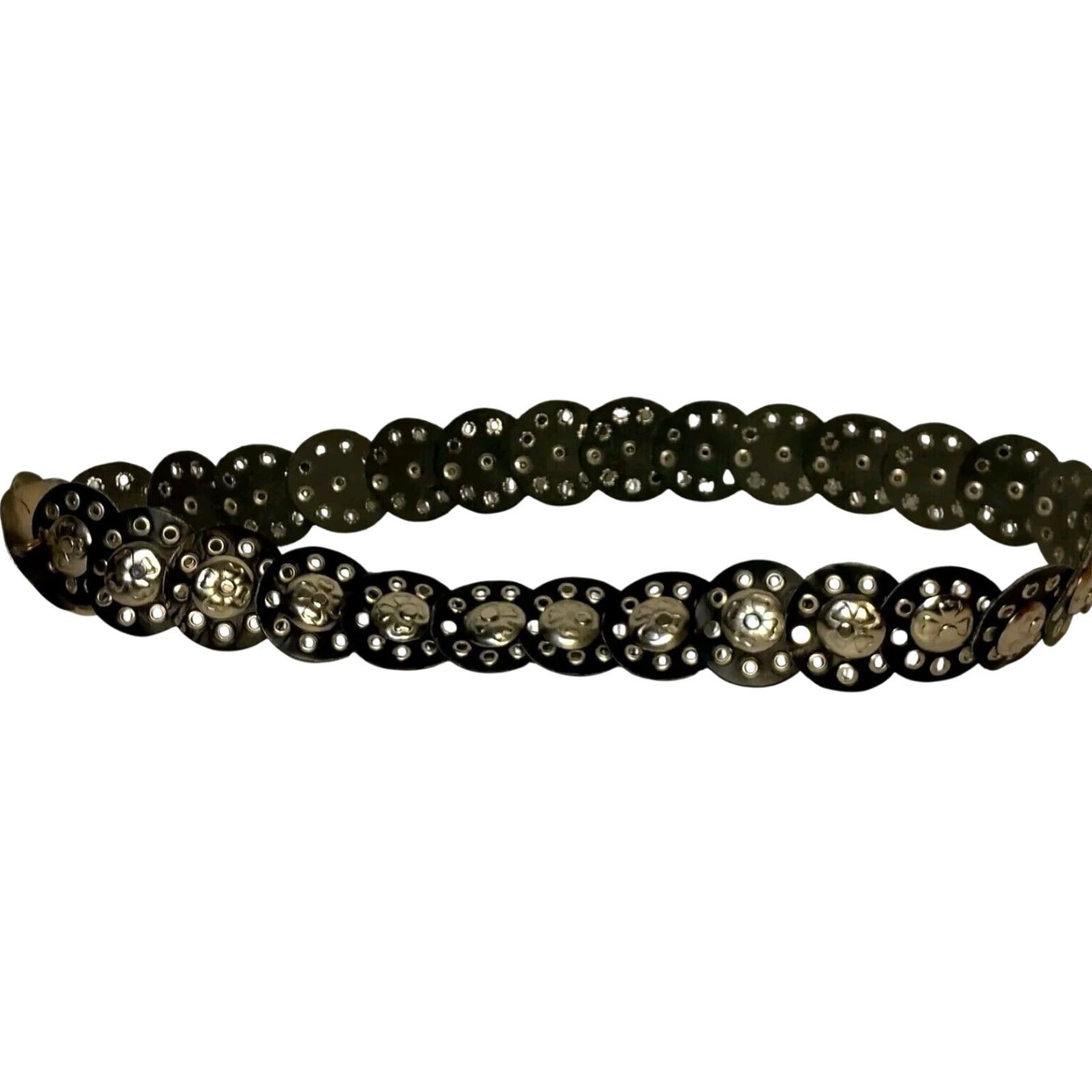 Vintage VINTAGE Clover Belt Unisex Black Leather Round Grommet 4 Leaf Clover Coin 2" ROUND Belt Width Wide One Size Adjustable Women Men Size ONE SIZE - 5 Thumbnail