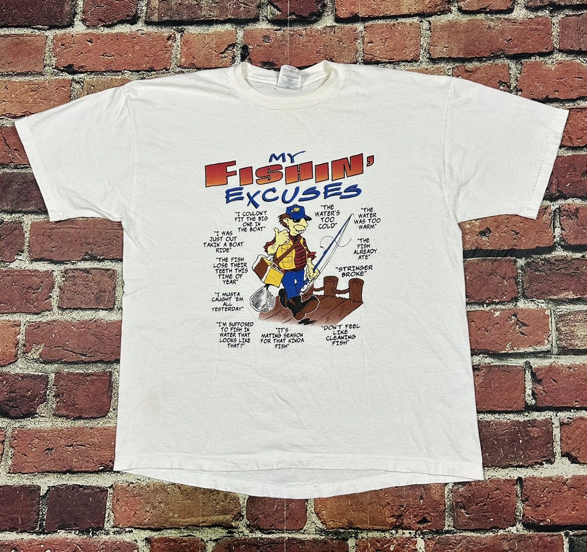 Jerzees Vintage 90s My Fishing Excuses T Shirt Cartoon Humor Funny Size US L / EU 52-54 / 3 - 1 Thumbnail