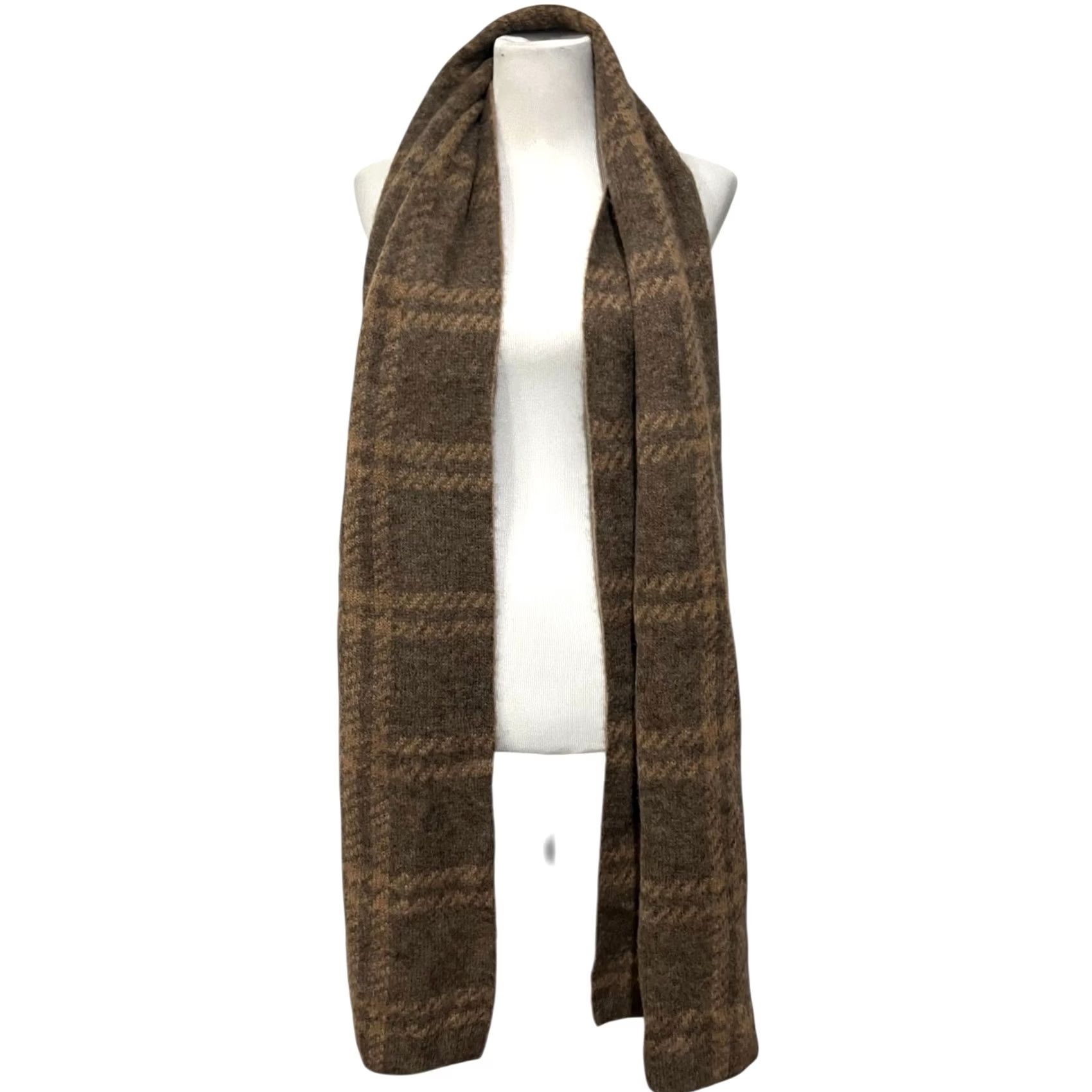 Everlane Everlane Alpaca Blend Plaid Winter Scarf Tan Brown Soft Cozy Warm 80x15” Womens Scarf Size ONE SIZE - 4 Thumbnail