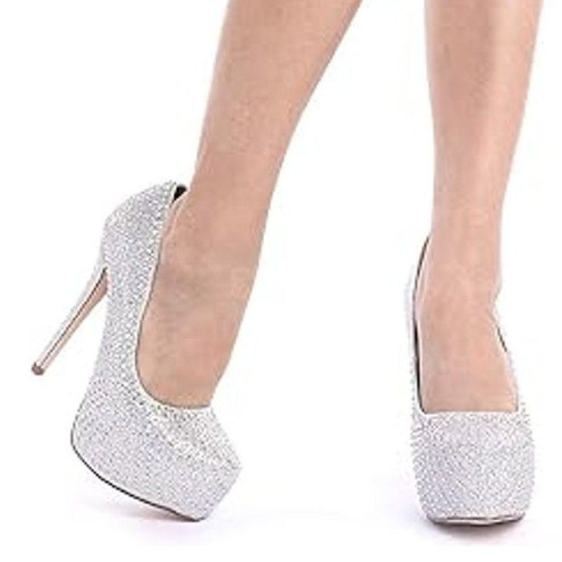 Other Dream Pairs Women's 5.5" Silver Rhinestone Platform Heels Size US 5.5 / IT 35.5 - 6 Thumbnail