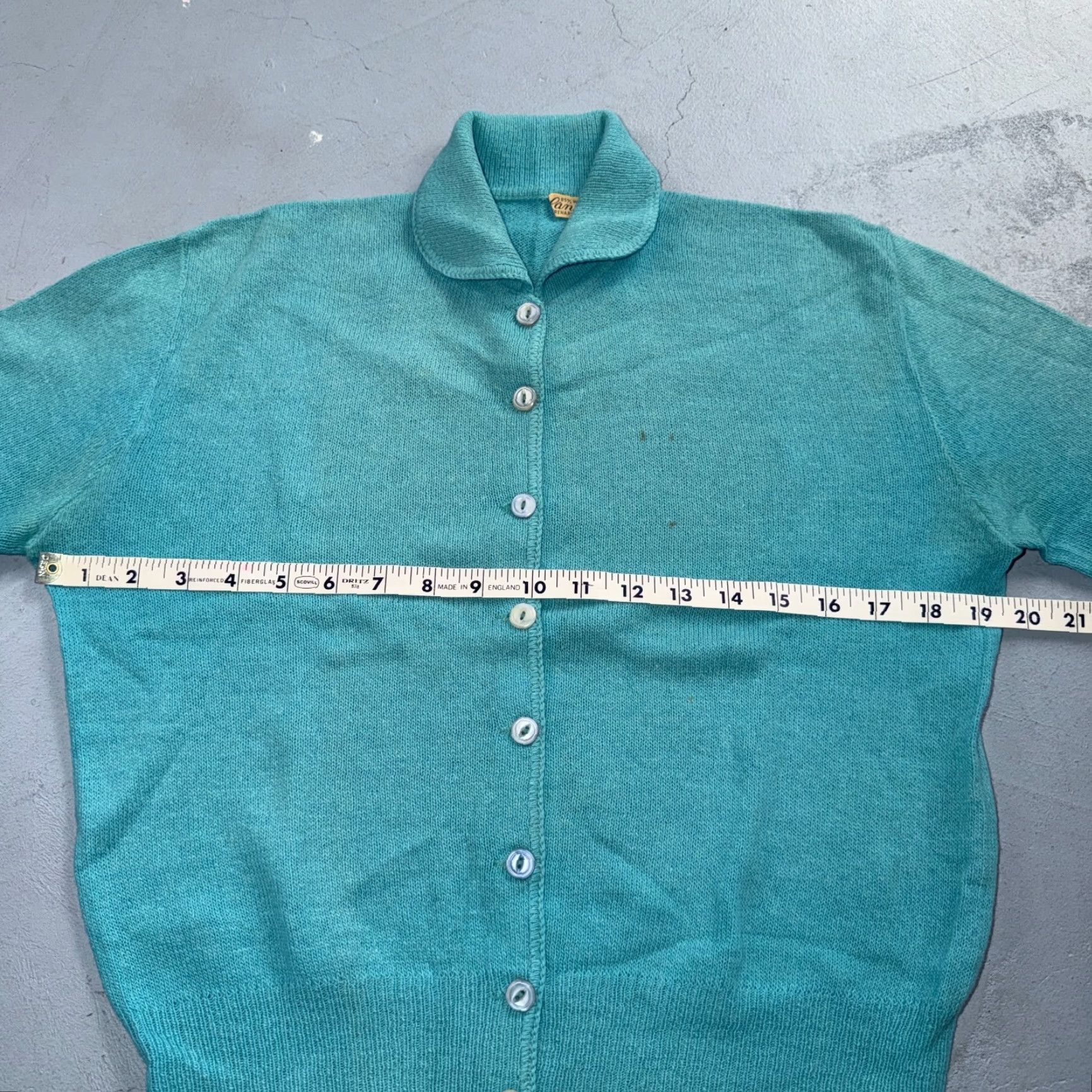 Vintage VTG 1940s Wool Cardigan Sweater Rockabilly Womens Knit Blue Button Rabbit Size M / US 6-8 / IT 42-44 - 4 Thumbnail