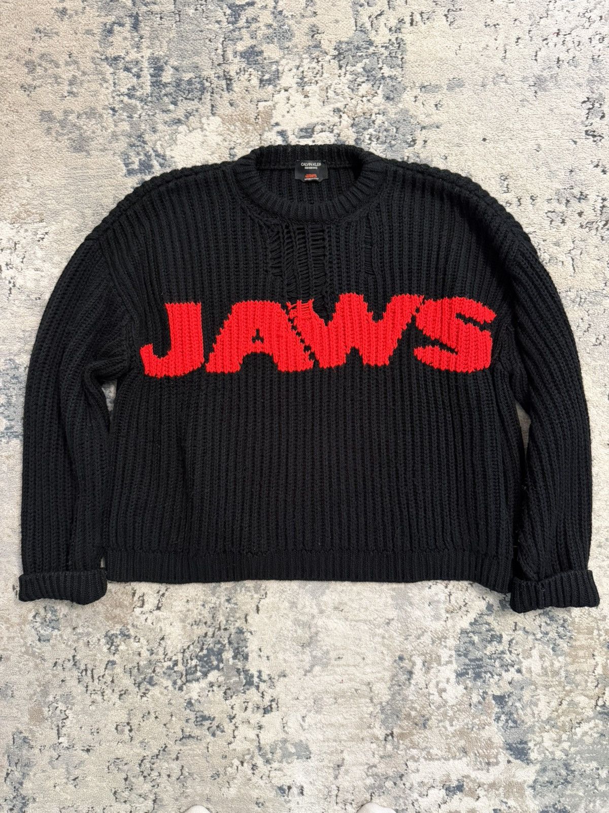 Iconic Jaws Distressed Intarsia Knit