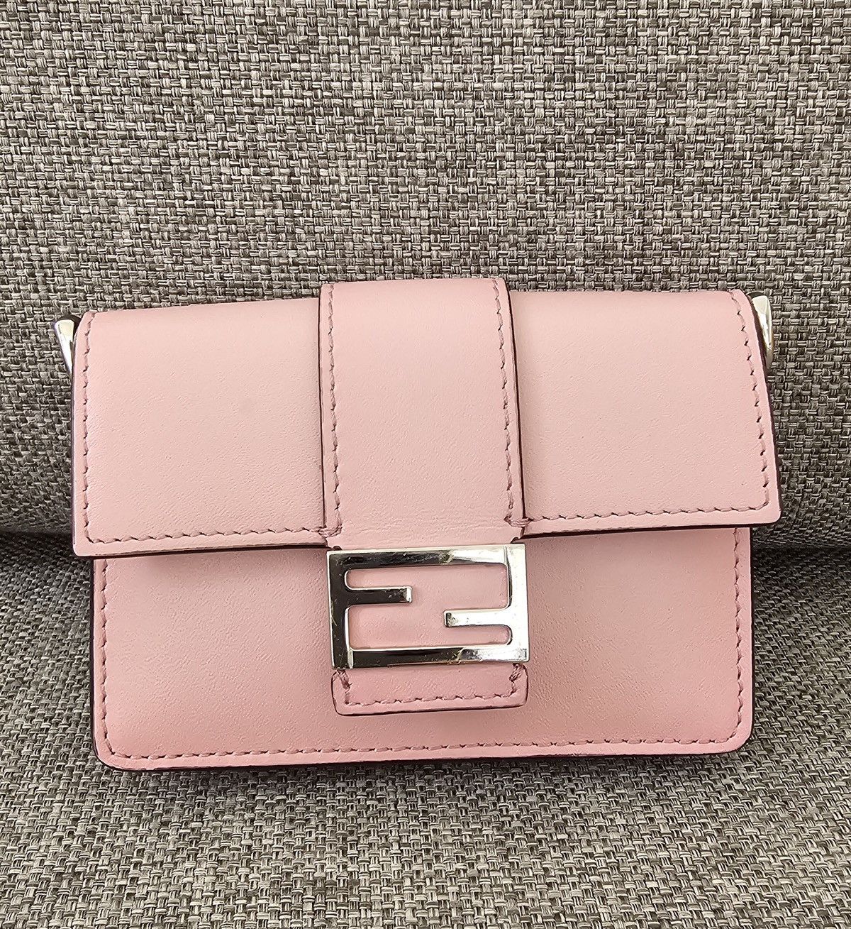 image of Fendi Micro Flat Baguette Crossbody Bag in Pink, Women's