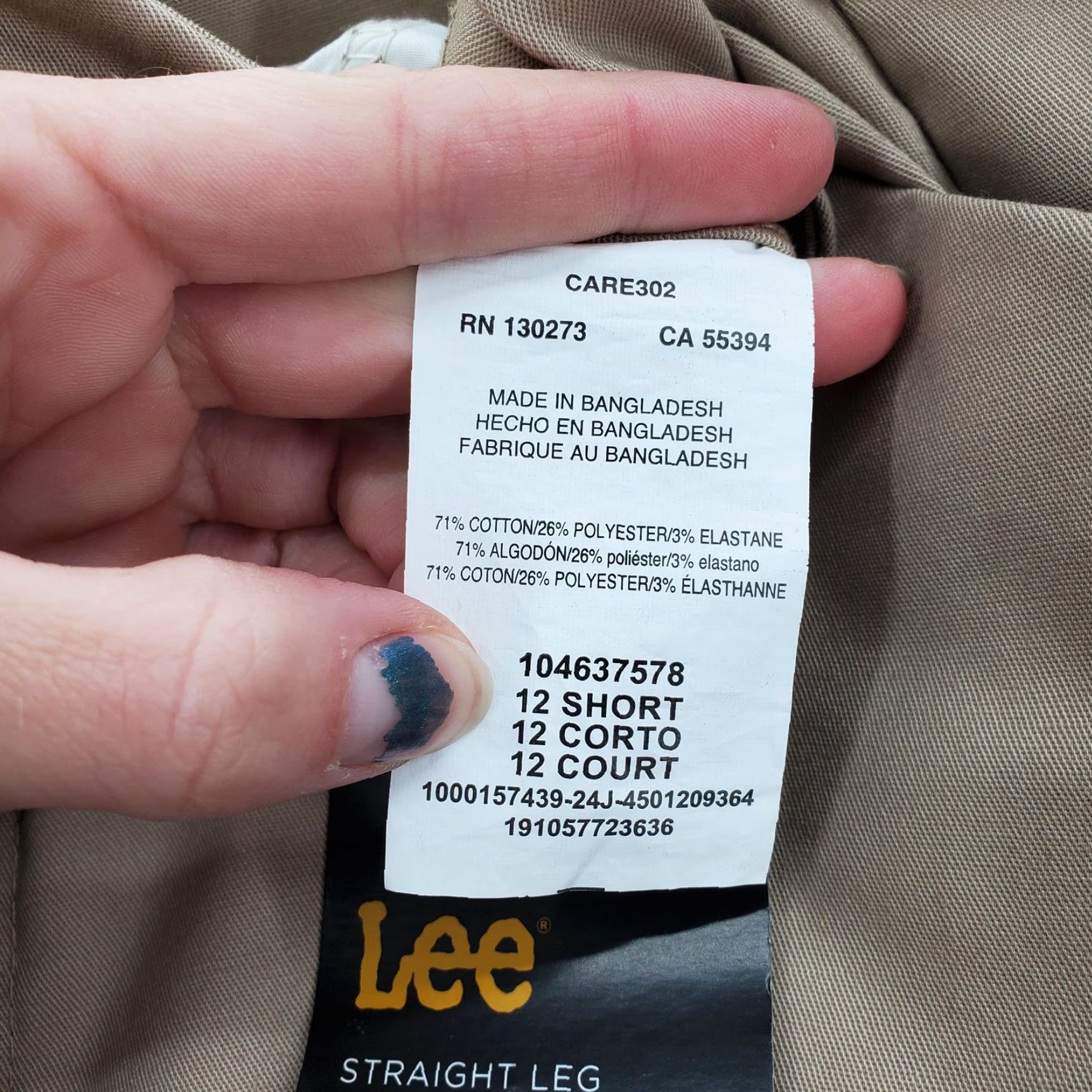 Lee Lee Pants Womens 12 Short Khaki Straight Leg Mid Rise Wrinkle Free Chino Stretch Pants Size 34" / US 12 / IT 48 - 7 Thumbnail