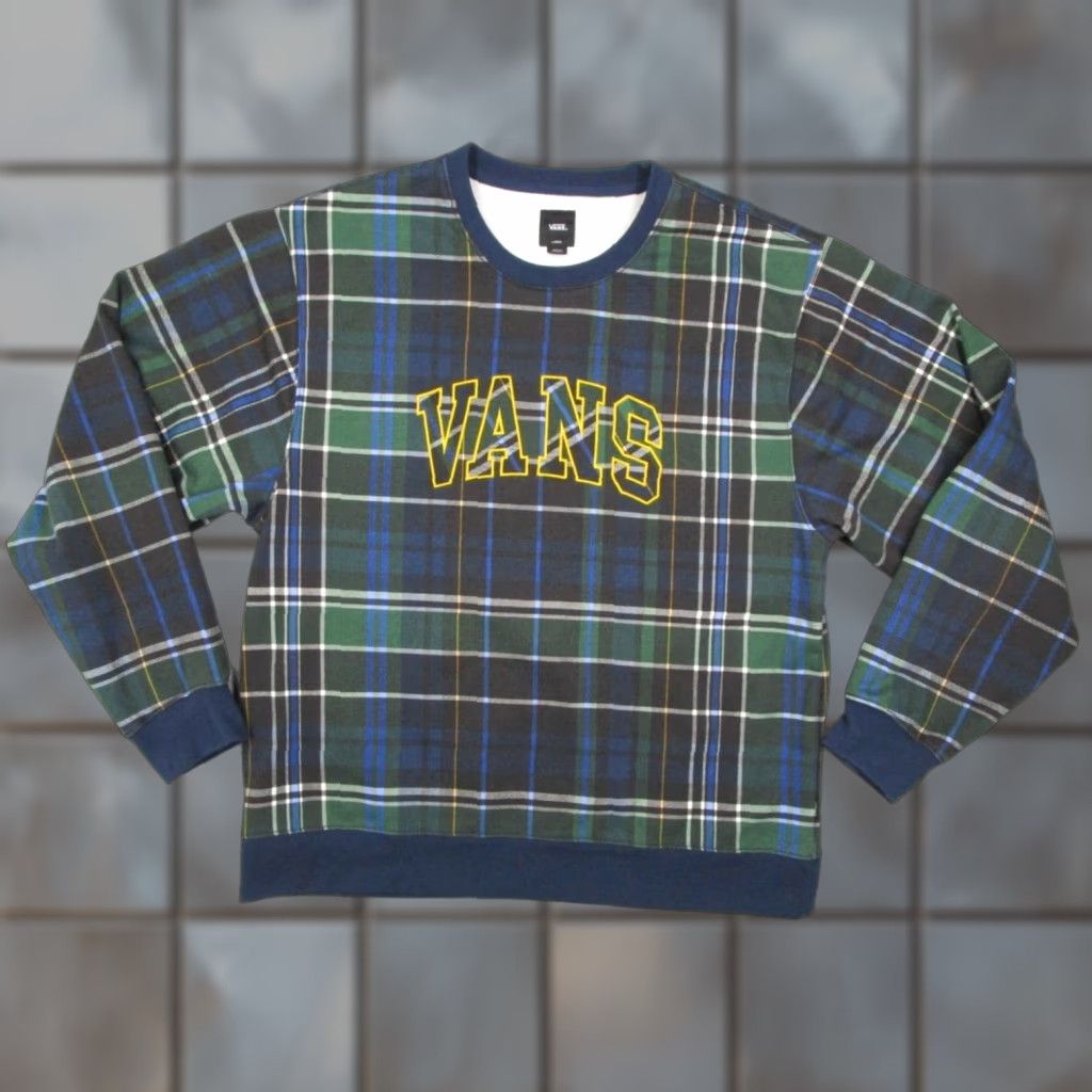 Vans VANS Mens Blue Plaid Sweatshirt Crew Neck Long Sleeve Pullover Embroidered Spellout Logo Shirt Size US L / EU 52-54 / 3 - 1 Thumbnail