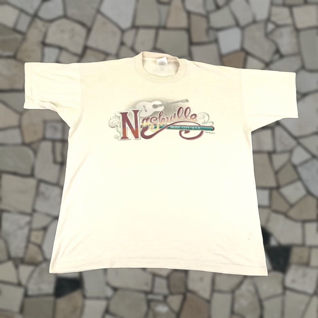 Fruit Of The Loom VINTAGE Nashville Shirt Mens XL Beige Tan 90s Music Country Cotton Polyester Knit T-Shirt Logo Size US XL / EU 56 / 4 - 1 Thumbnail