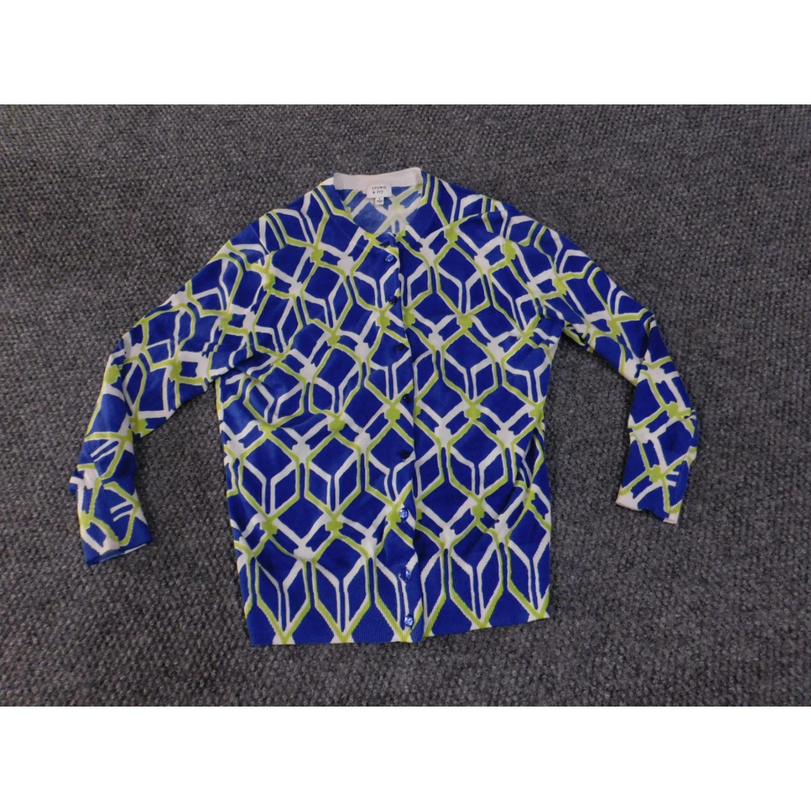 Vintage Crown & Ivy Sweater Cardigan Women's Small Geometric Print Lightweight Crew Neck Button Front Long Sleeve Home Size S / US 4 / IT 40 - 5 Thumbnail