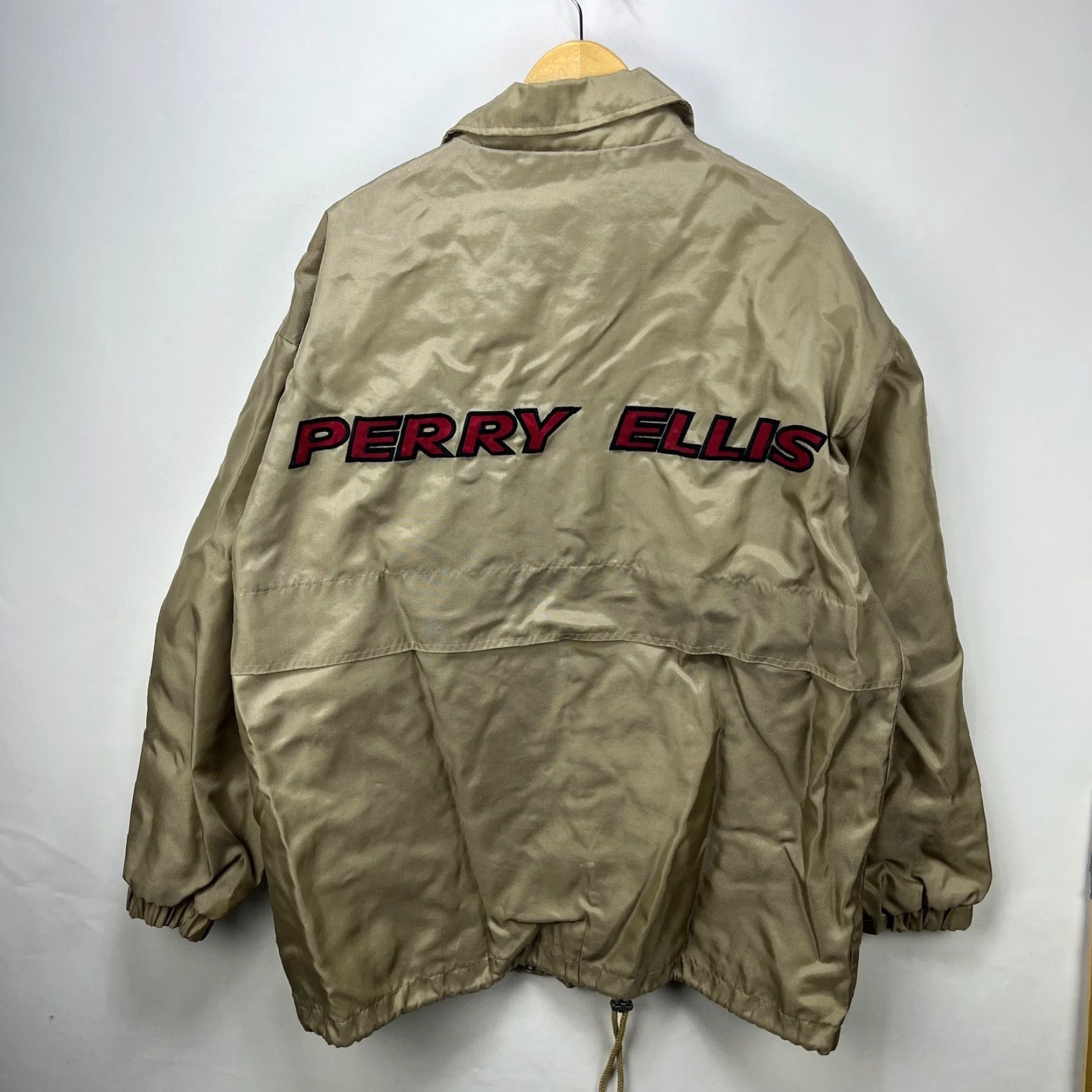 Perry Ellis VINTAGE Perry Ellis America Windbreaker Jacket 90s Snap Beige L Mens Size US L / EU 52-54 / 3 - 2 Thumbnail