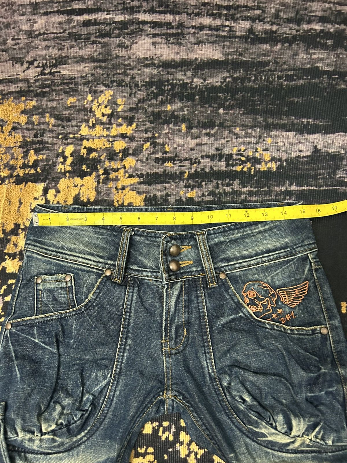 Japanese Brand 2#1 Jeans Jesus Loves You Skull Mud Wash Jeans Size US 30 / EU 46 - 19 Thumbnail