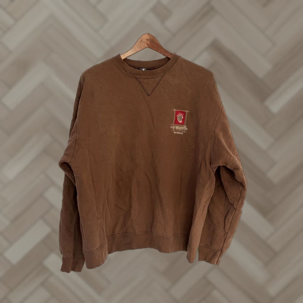 Gildan VINTAGE Gildan Heavy Blend Sweatshirt Brown Crew Neck Long Sleeve Pullover Size L Men’s Up North Michigan Sweatshirt Size US L / EU 52-54 / 3 - 1 Thumbnail