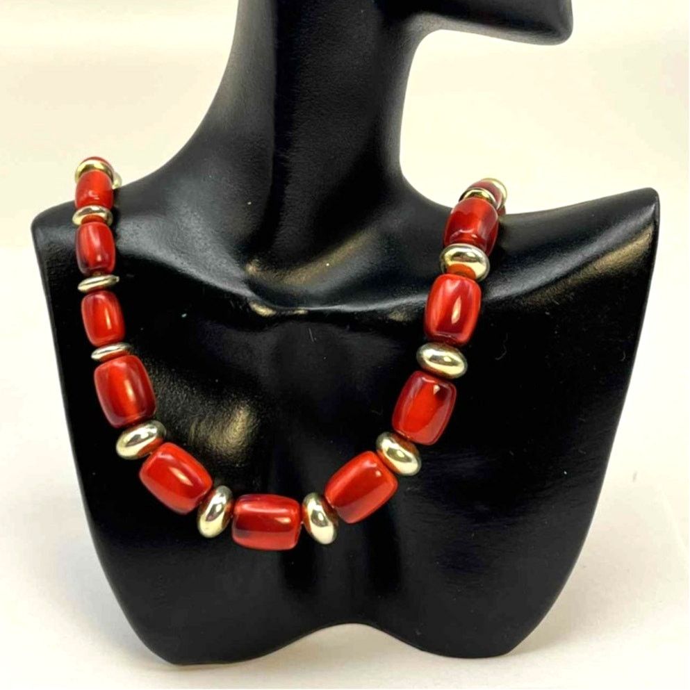 Other Vintage Red & Silver Beaded Necklace Size ONE SIZE - 2 Thumbnail