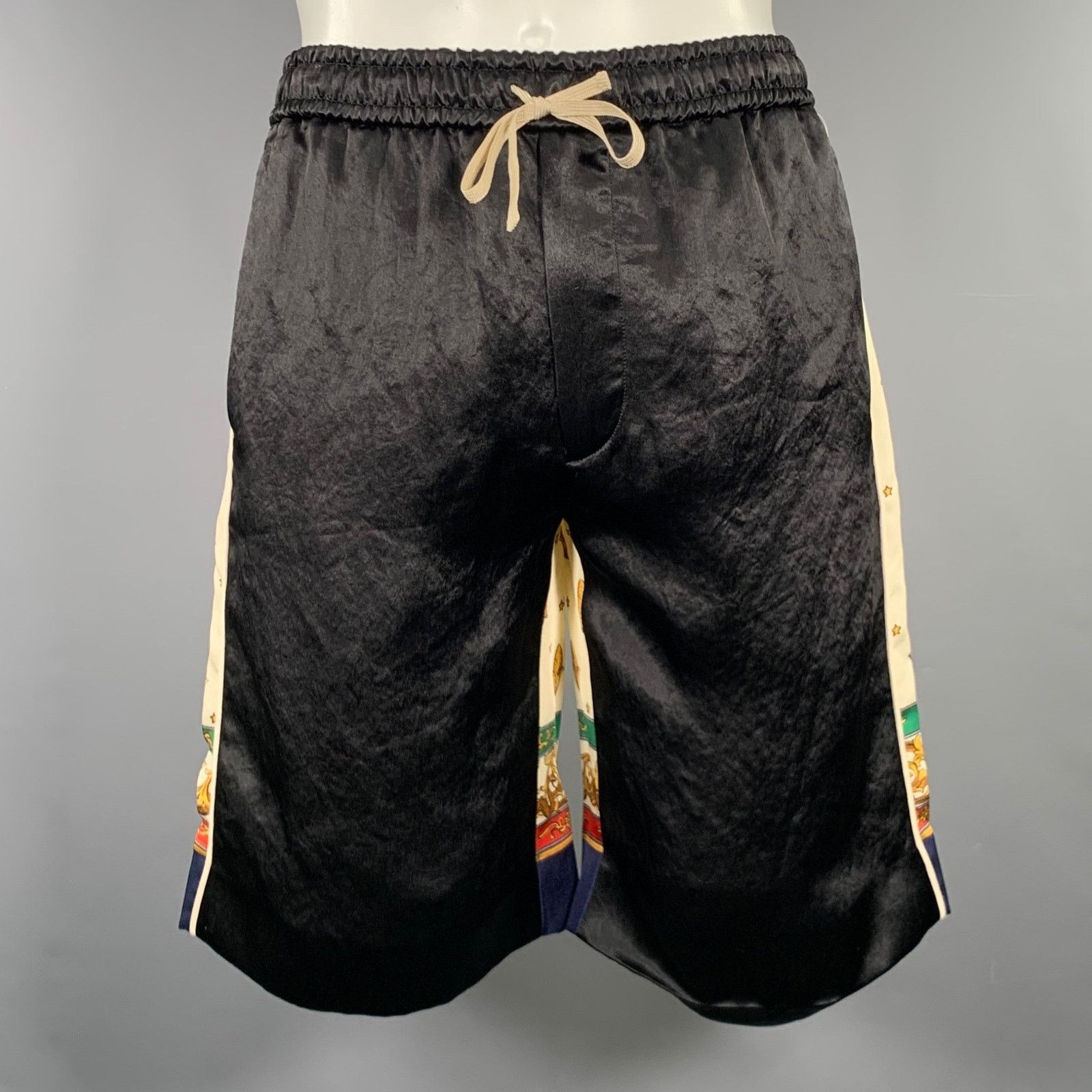 Gucci Size 28 Black Beige Monogram Acorns Acetate Joggers Shorts Size US 28 / EU 44 - 1 Thumbnail