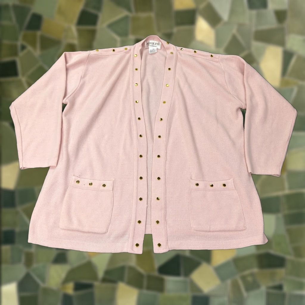 Vintage VINTAGE Adolfo Cardigan Sweater Womens Medium Pink Open Front Studded 3/4 Sleeve Knit Raglan Vintage Womens Size M / US 6-8 / IT 42-44 - 1 Thumbnail