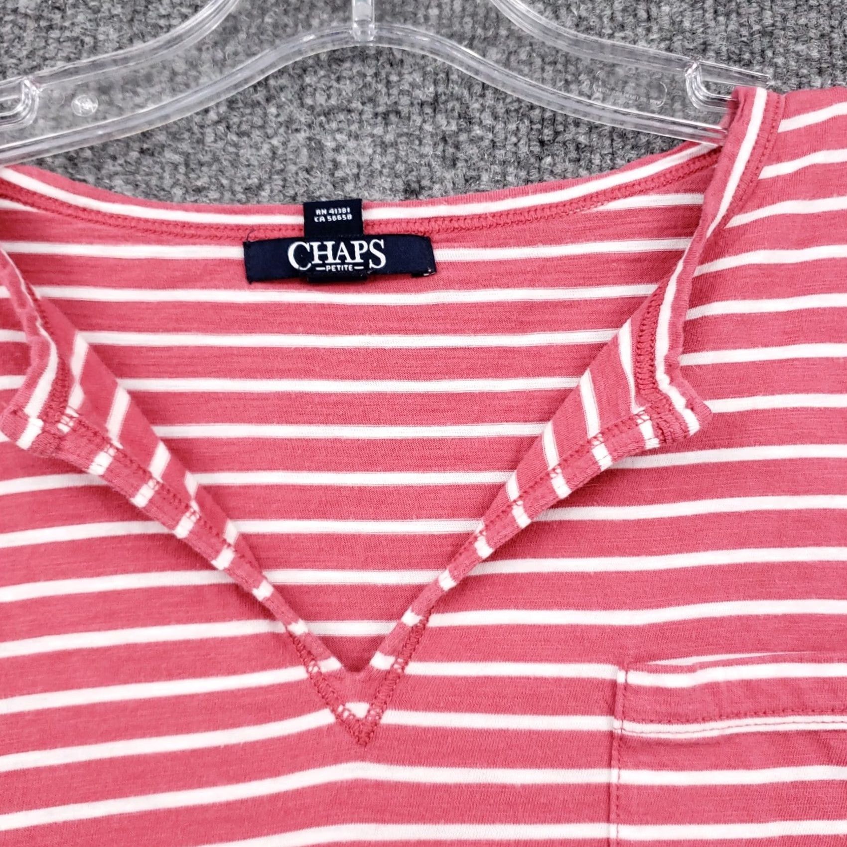 Chaps Chaps T-Shirt Womens PM Petite Red Striped V-Neck Short Sleeves Cotton Blend Size M / US 6-8 / IT 42-44 - 5 Thumbnail